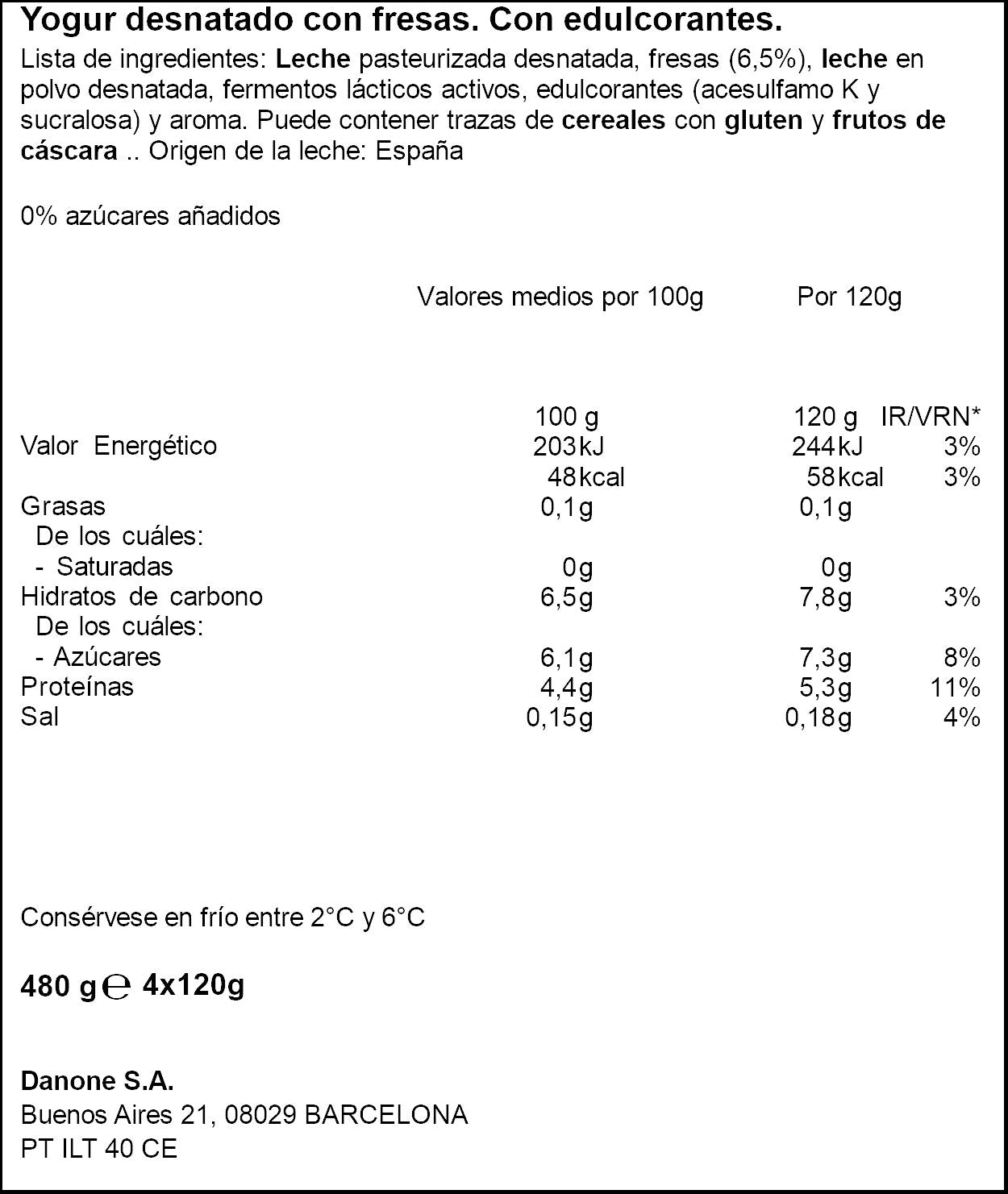 Yogur desnatado c/fresa Gervais p4 120g/u