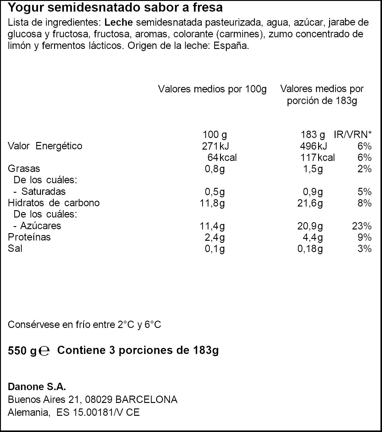 Yogur liquido fresa Danone 550g