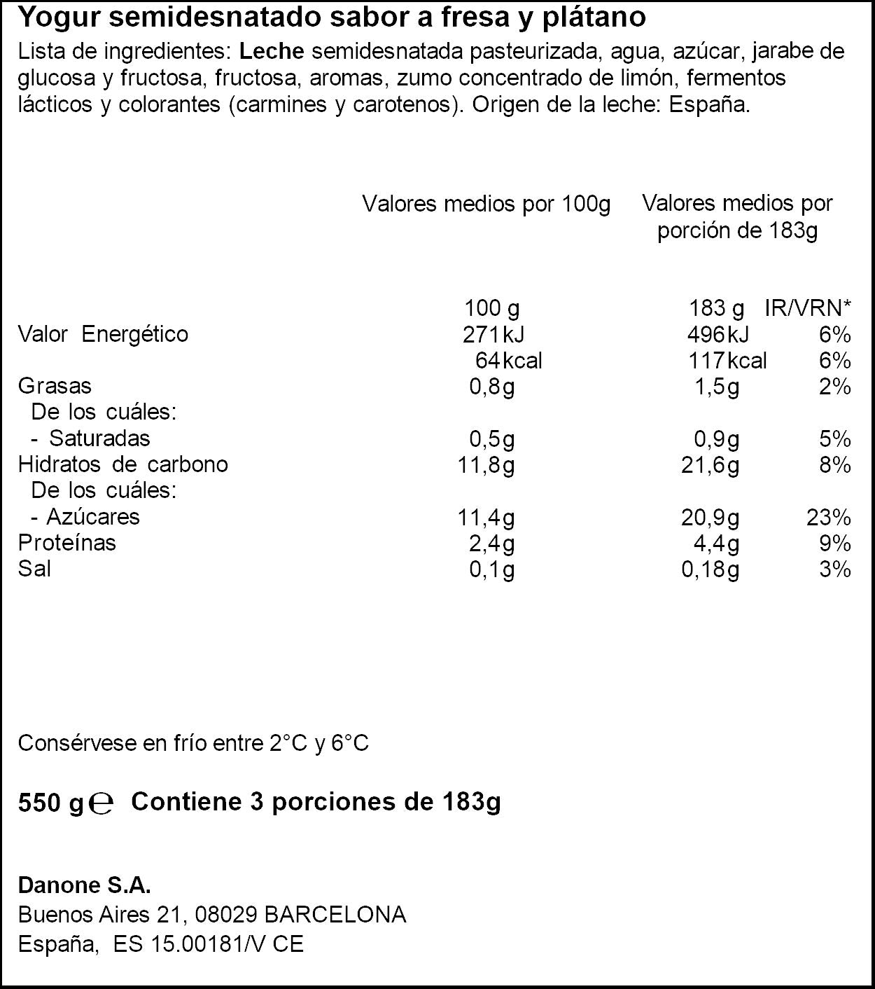 Yogur liquido fres/plat Danone 550g