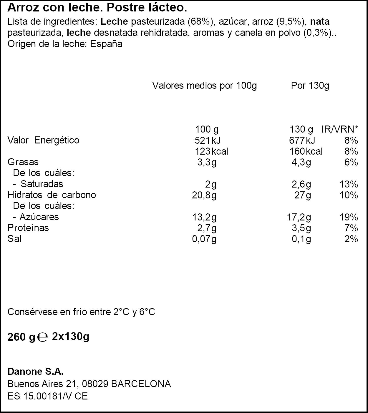 Arroz con leche  Gervais p2 130g/u
