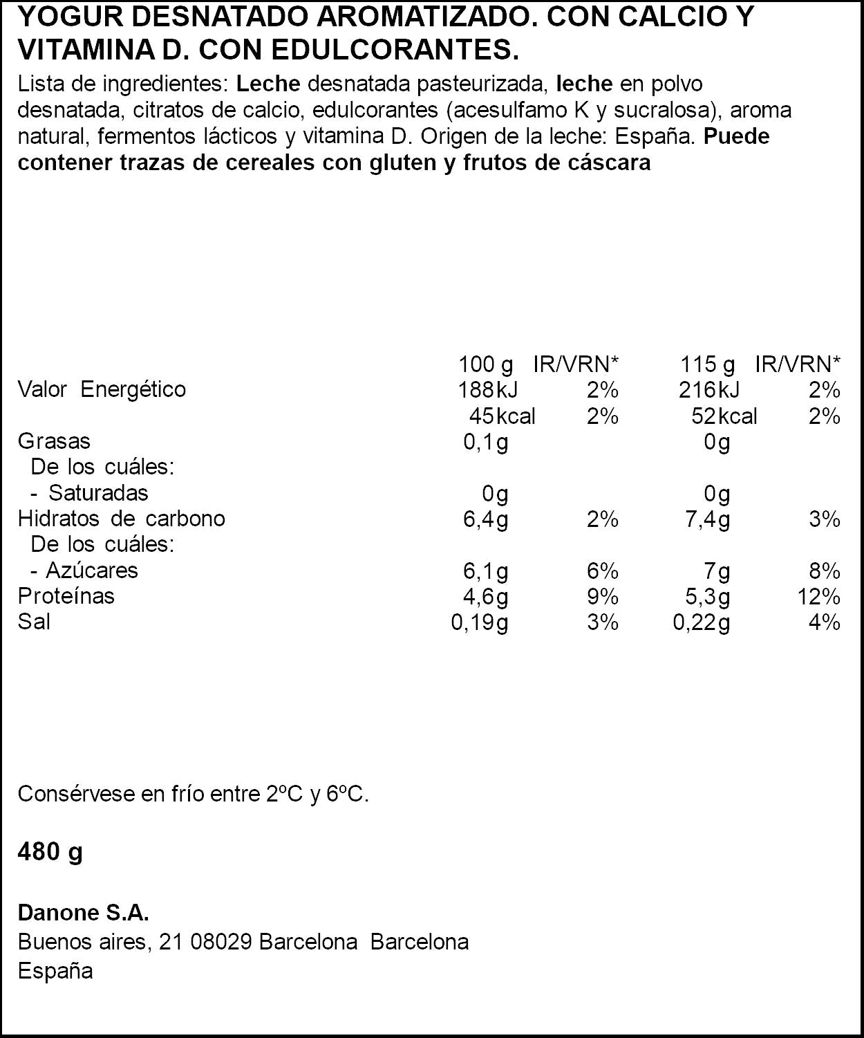 Yogur natural edulc densia 0% Danone p4 120g/u