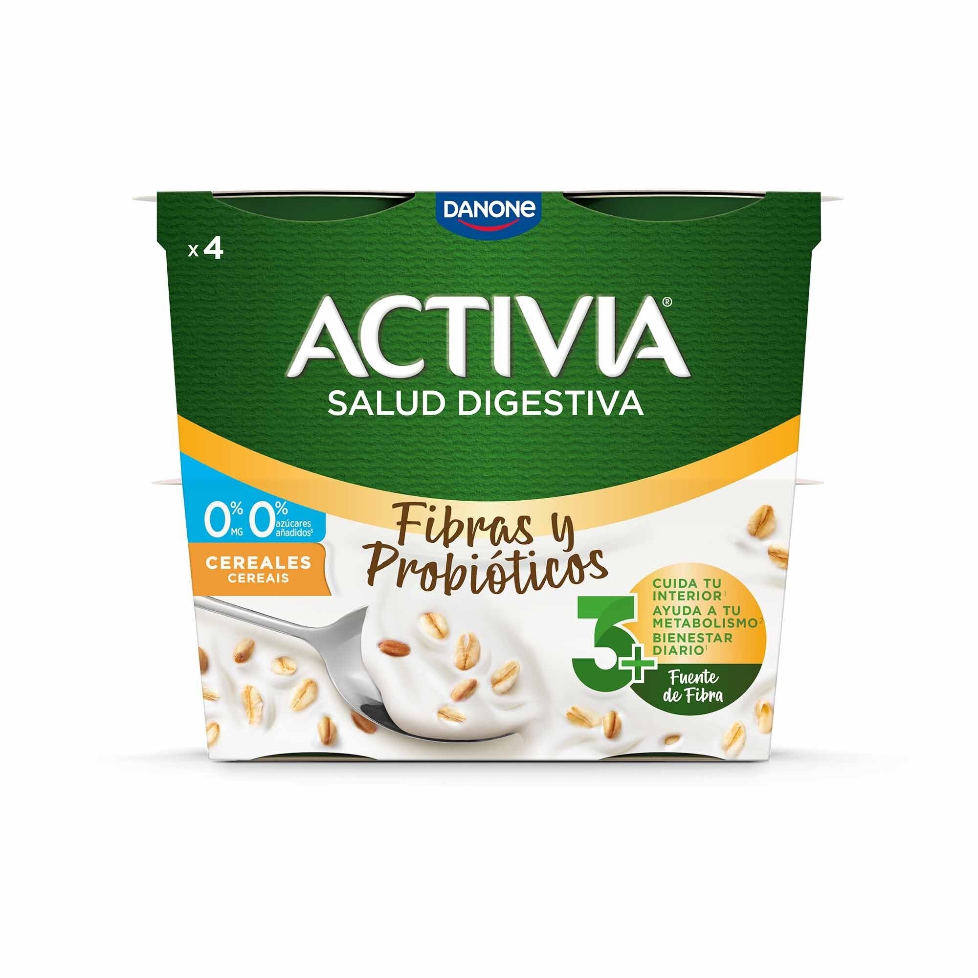 Yogur bifidus desnatado fibra cereales activia 0% Danone p4 120g/u