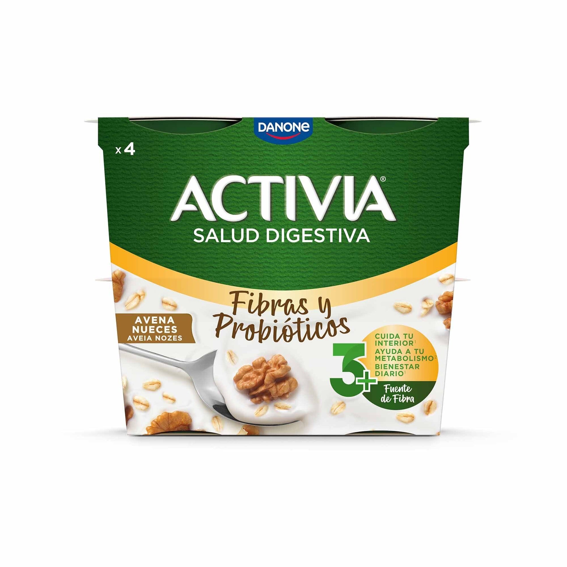 Yogur bifidus fibra avena y nueces activia Danone p4 120g/u
