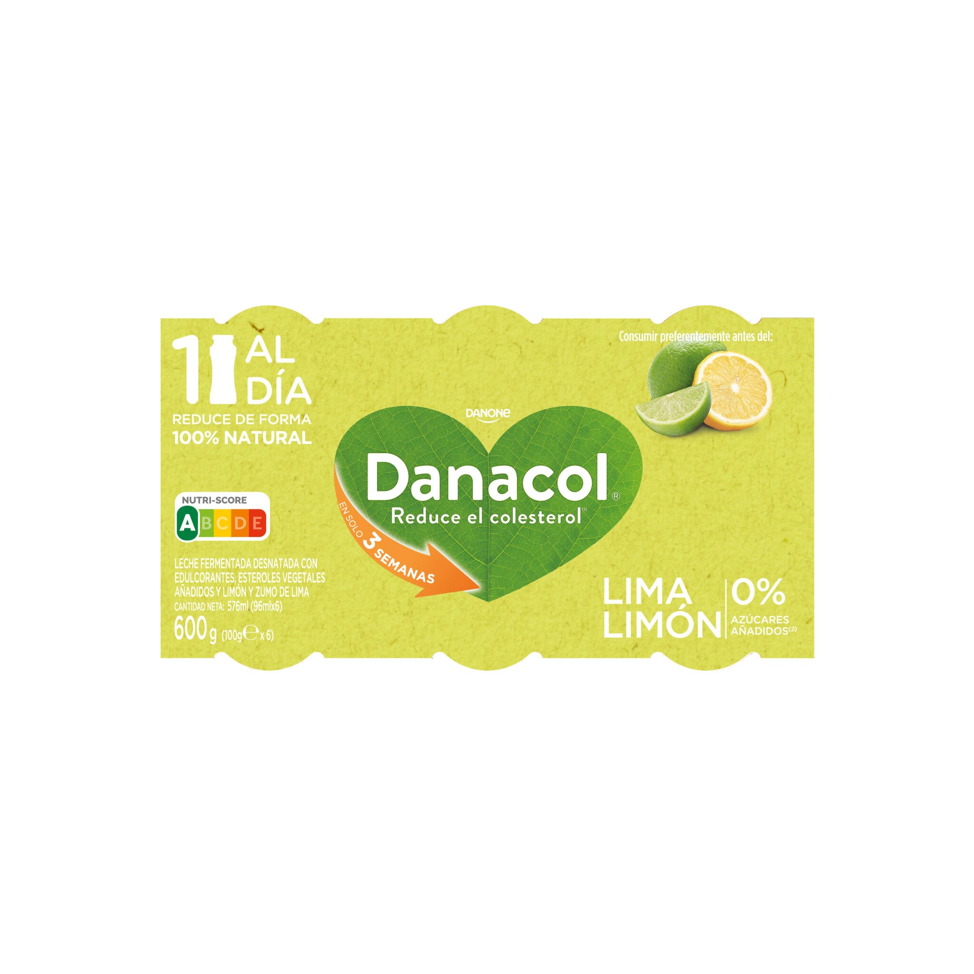 Yogur liquido lima limon danacol 0% Danone p6 100g/u