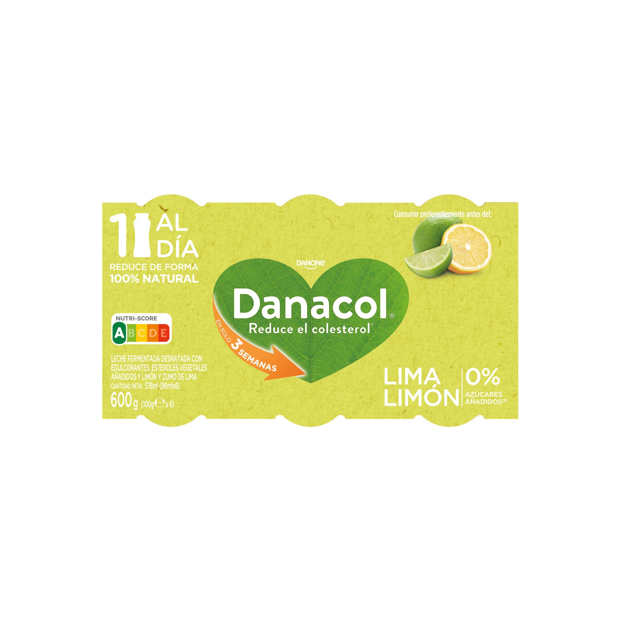Yogur liquido lima limon danacol 0% Danone p6 100g/u