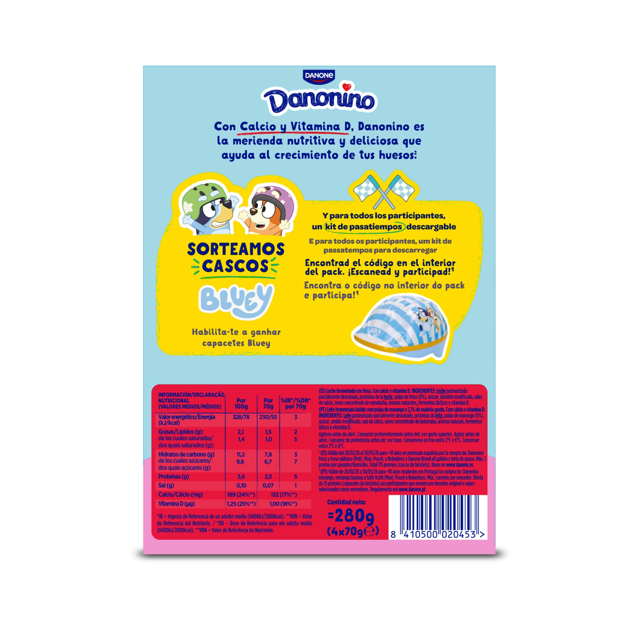 Yogur pouch fresa danonino Danone p4 70g/u