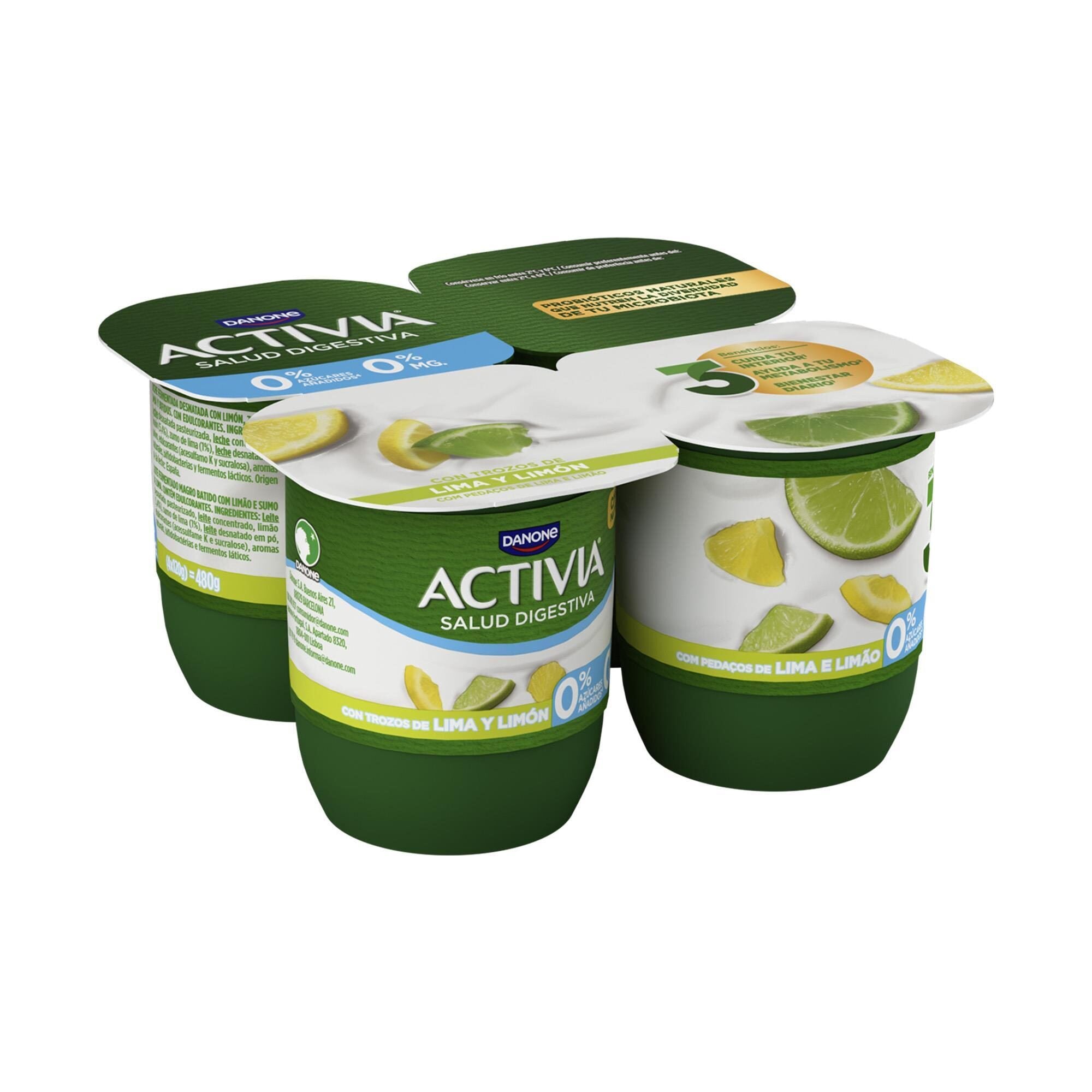 Yogur bifidus desnatado lima limon activia 0% Danone p4 125g/u