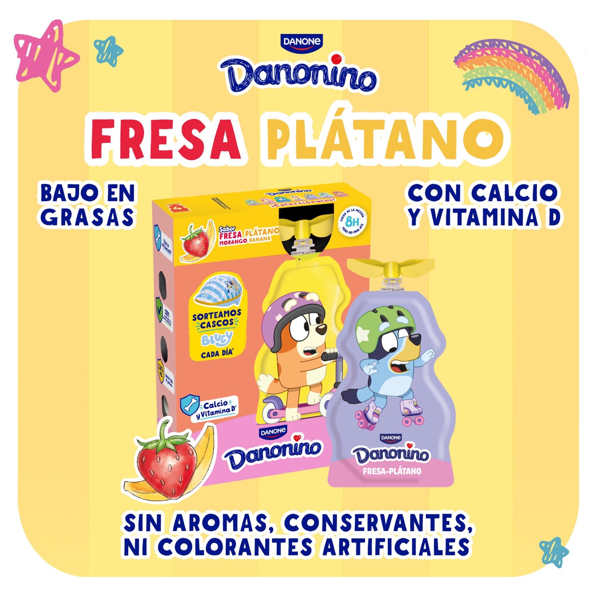 Yogur pouch fresa platano danonino Danone p4 70g/u