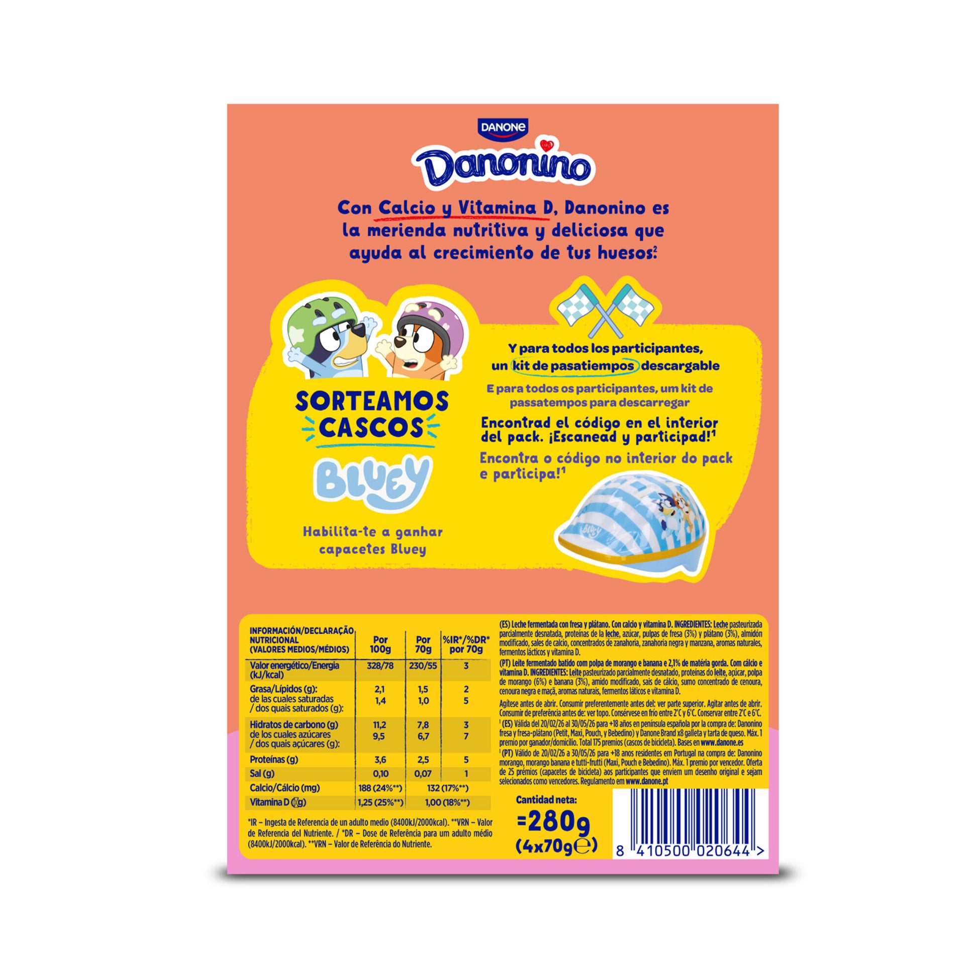 Yogur pouch fresa platano danonino Danone p4 70g/u