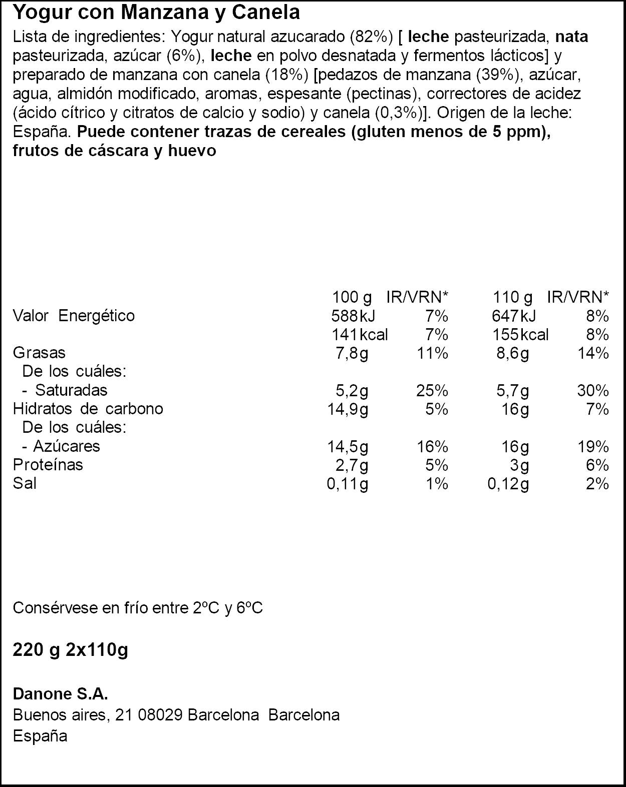 Yogur griego con manz/cane oikos Danone p2 110g/u