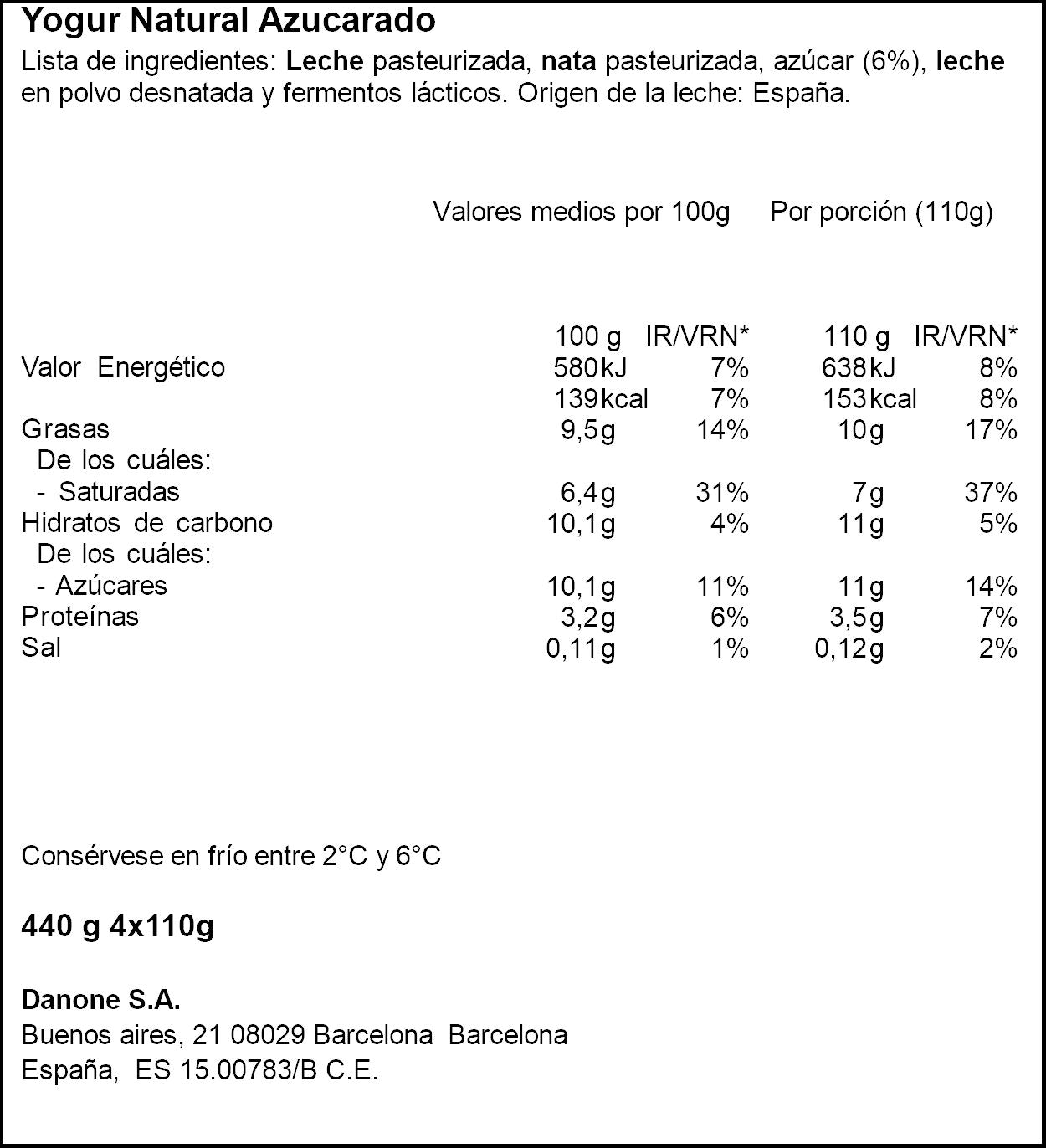 Yogur griego natural azucarado oikos Danone p4 110g/u