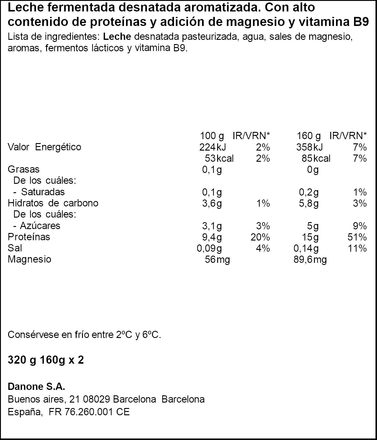 Yogur natural Yopro Danone p2 160g/u