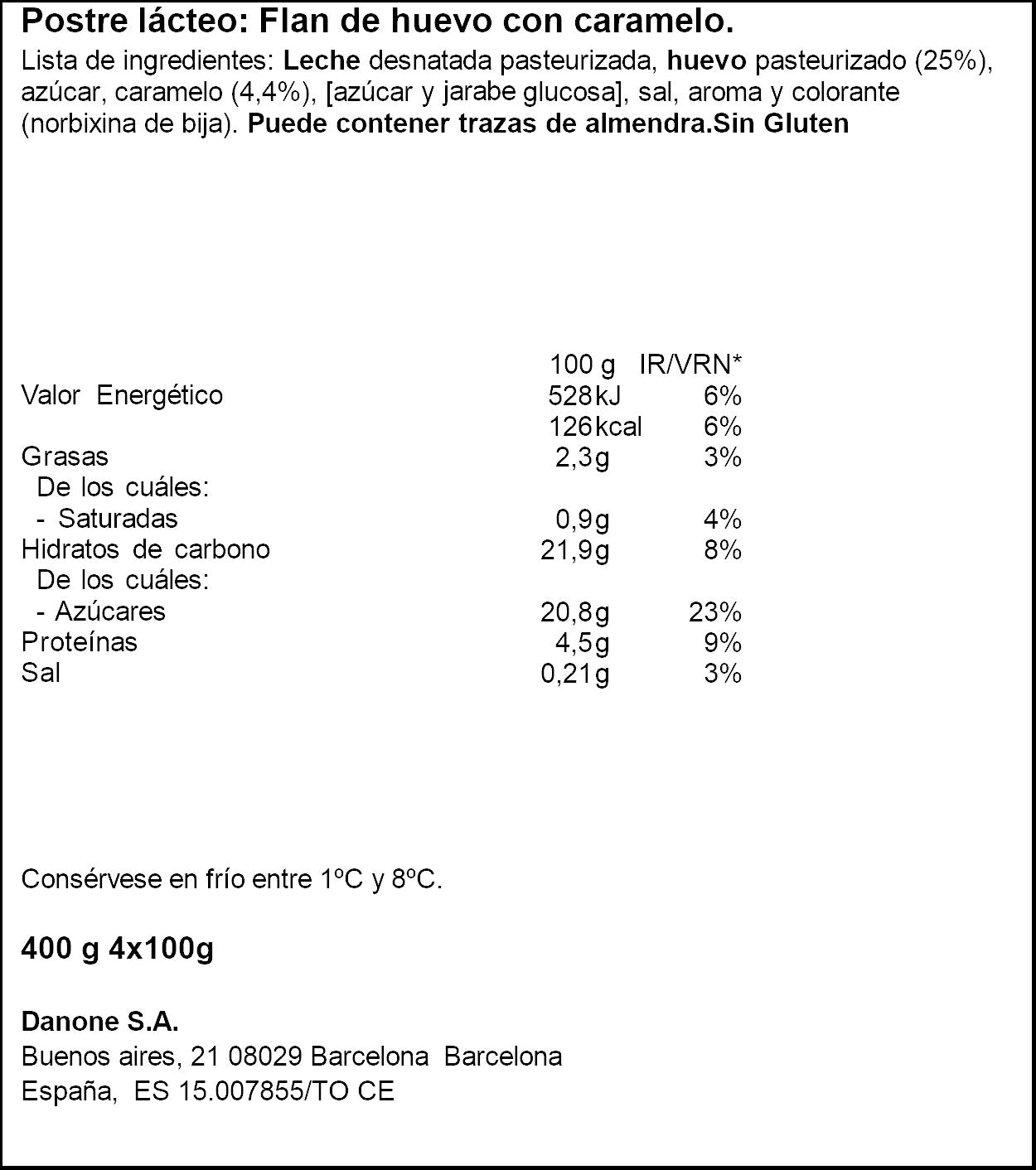 Flan huevo depostre Danone p4 100g/u