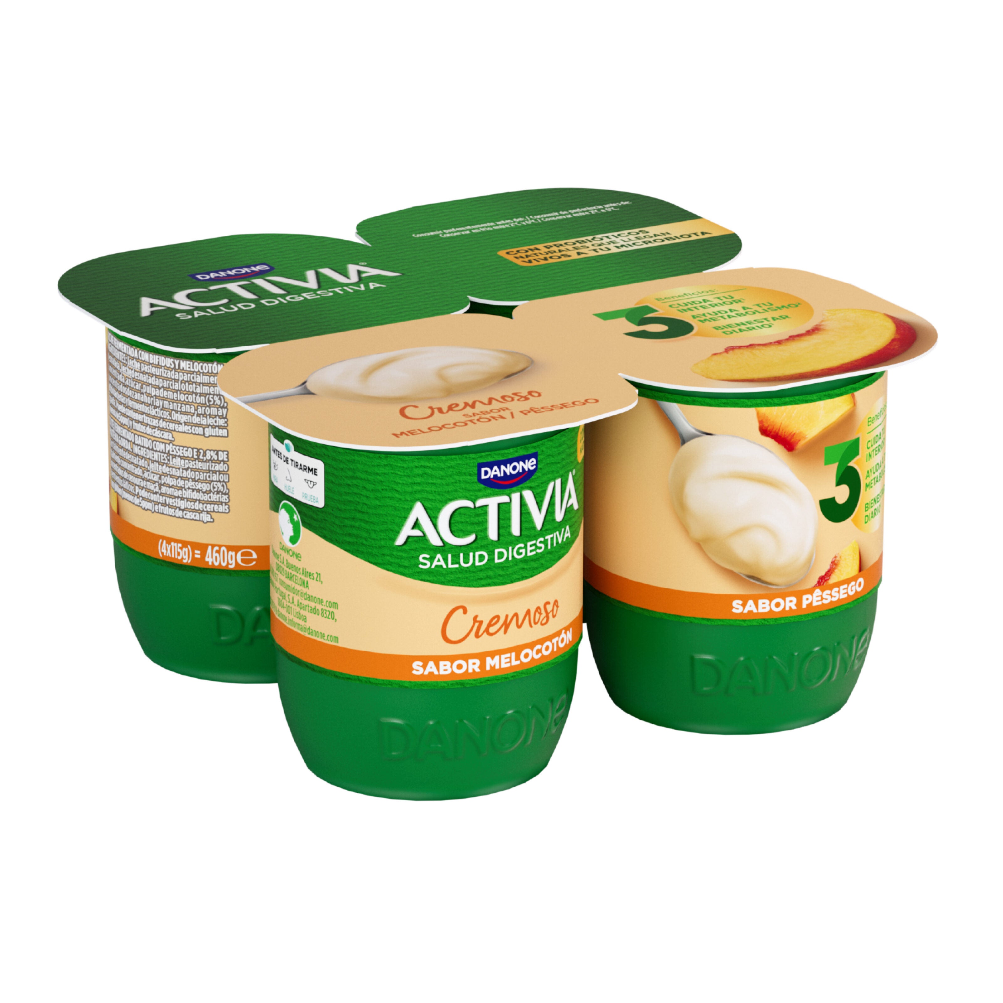 Yogur bifidus cremoso melocoton Activia Danone p4 115g/u