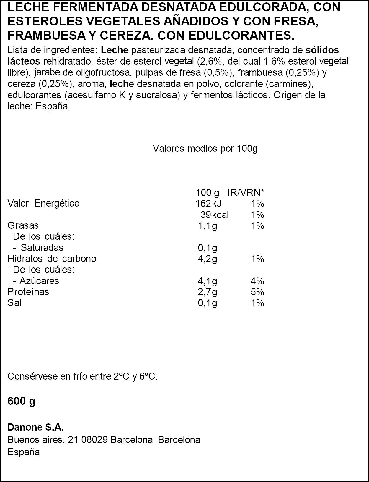 Yogur liquido frutos rojos danacol Danone p6 100g/u