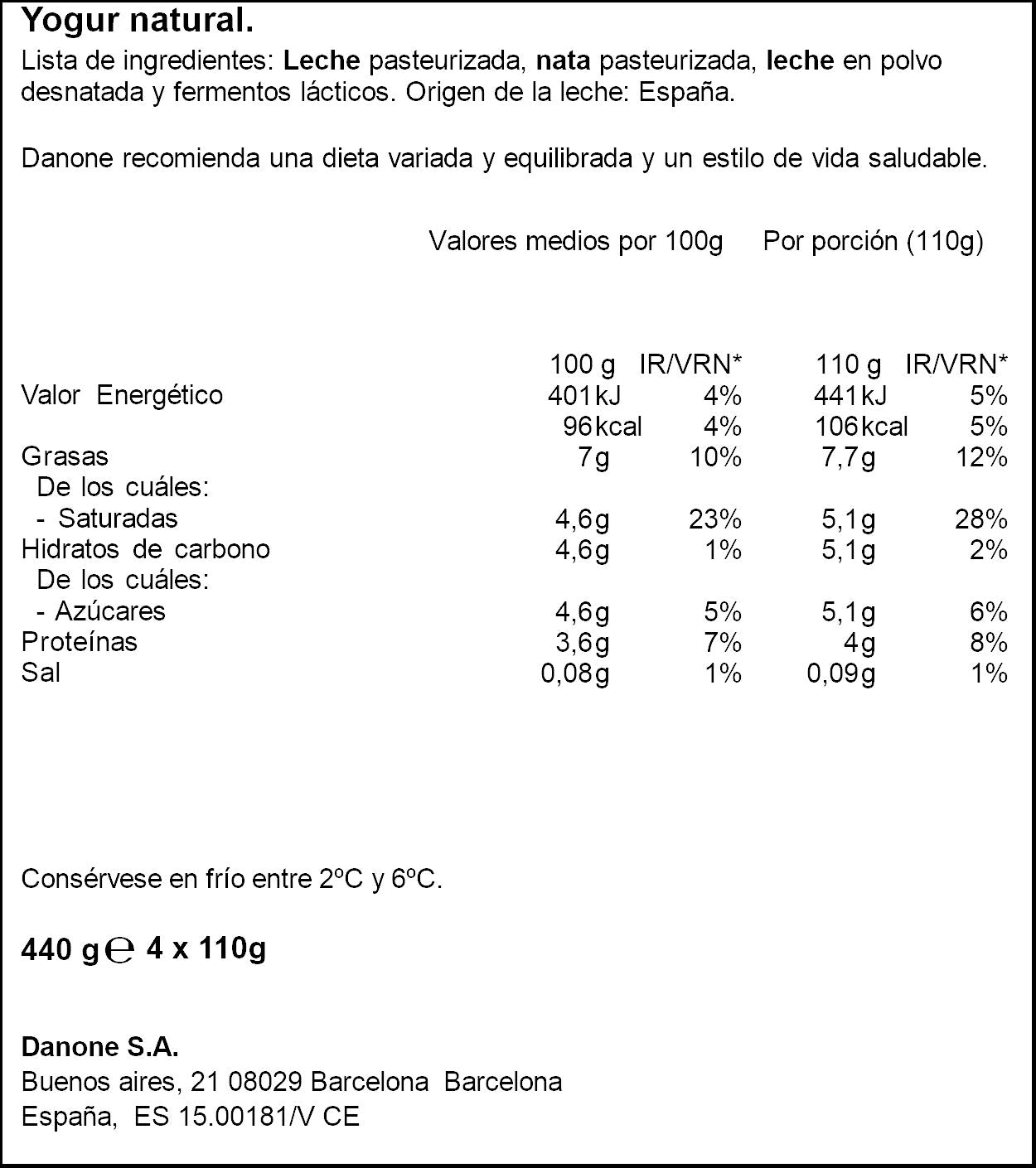 Yogur griego natural Danone p4 119g/u
