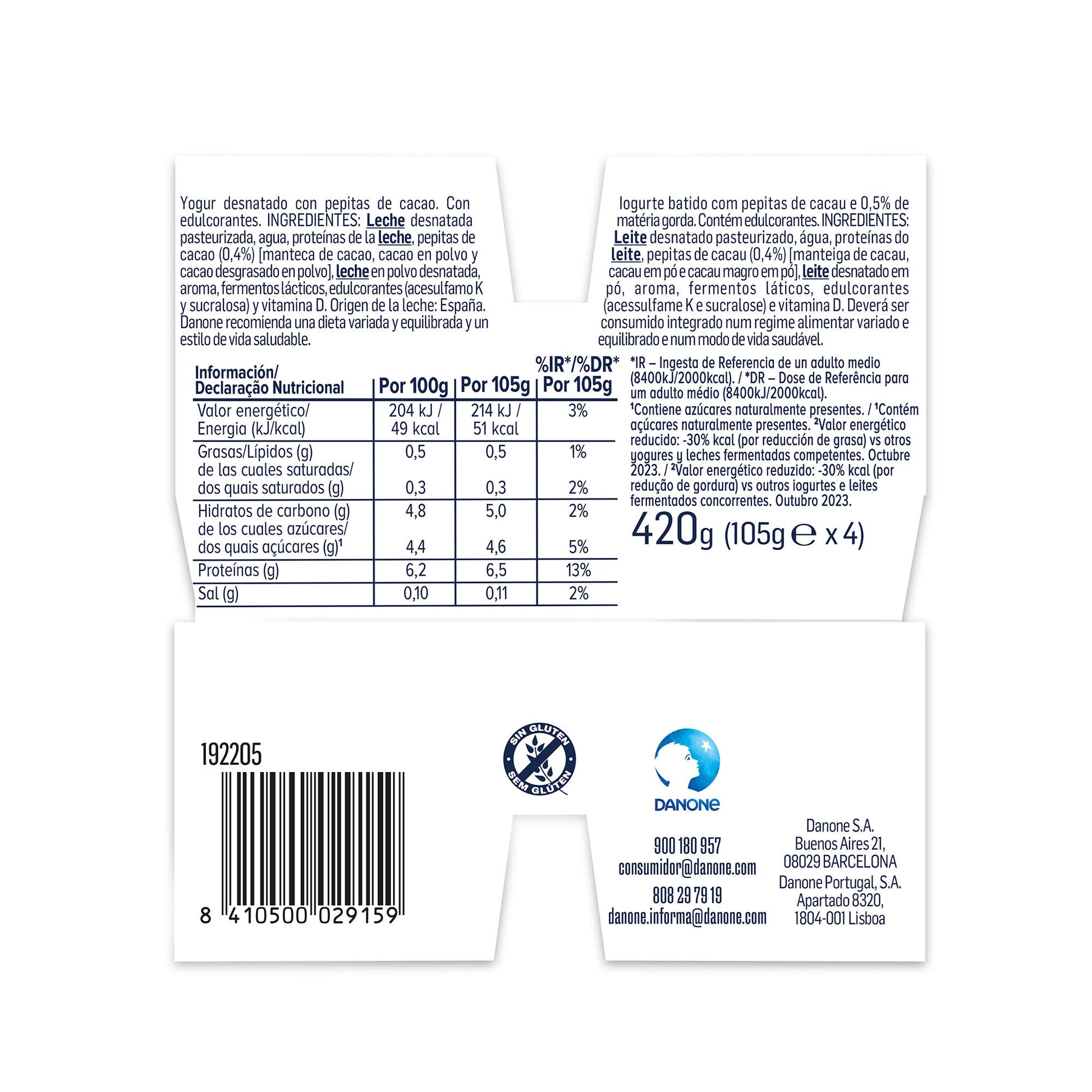 Yogur proteina stracciatella Danone p4 100g/u