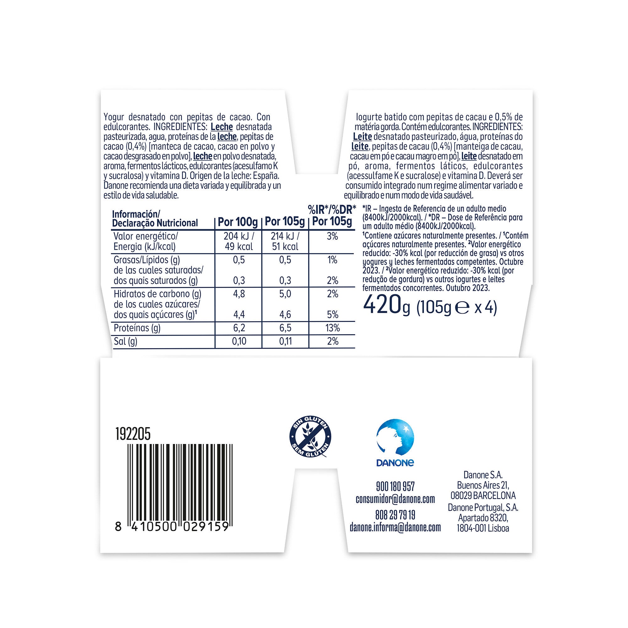 Yogur proteina stracciatella Danone p4 100g/u