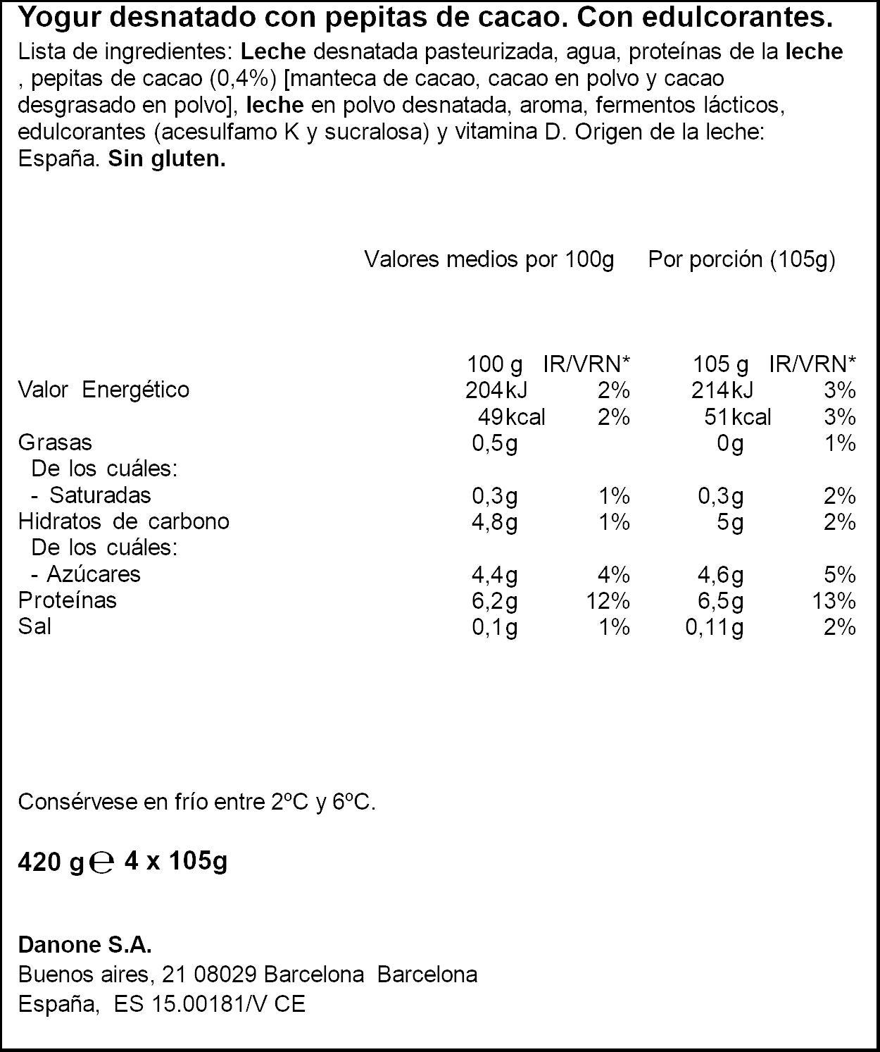 Yogur proteina stracciatella Danone p4 100g/u
