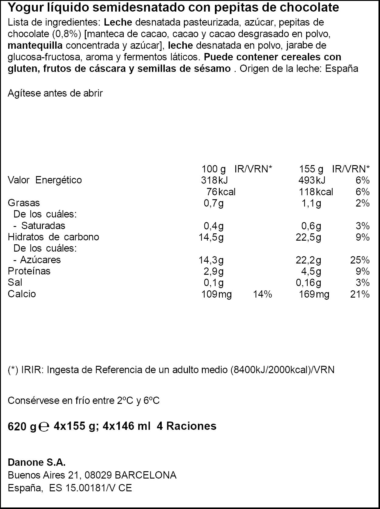 Yogur liquido stracciatella Danone p4 155g/u