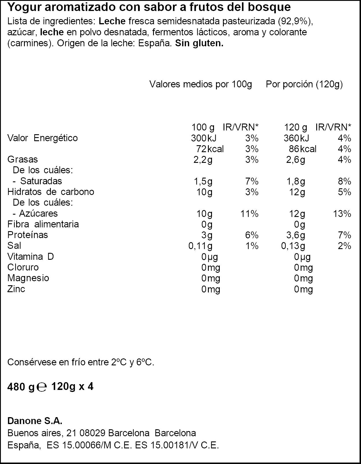 Yogur frutos bosque Danone p4 120g/u