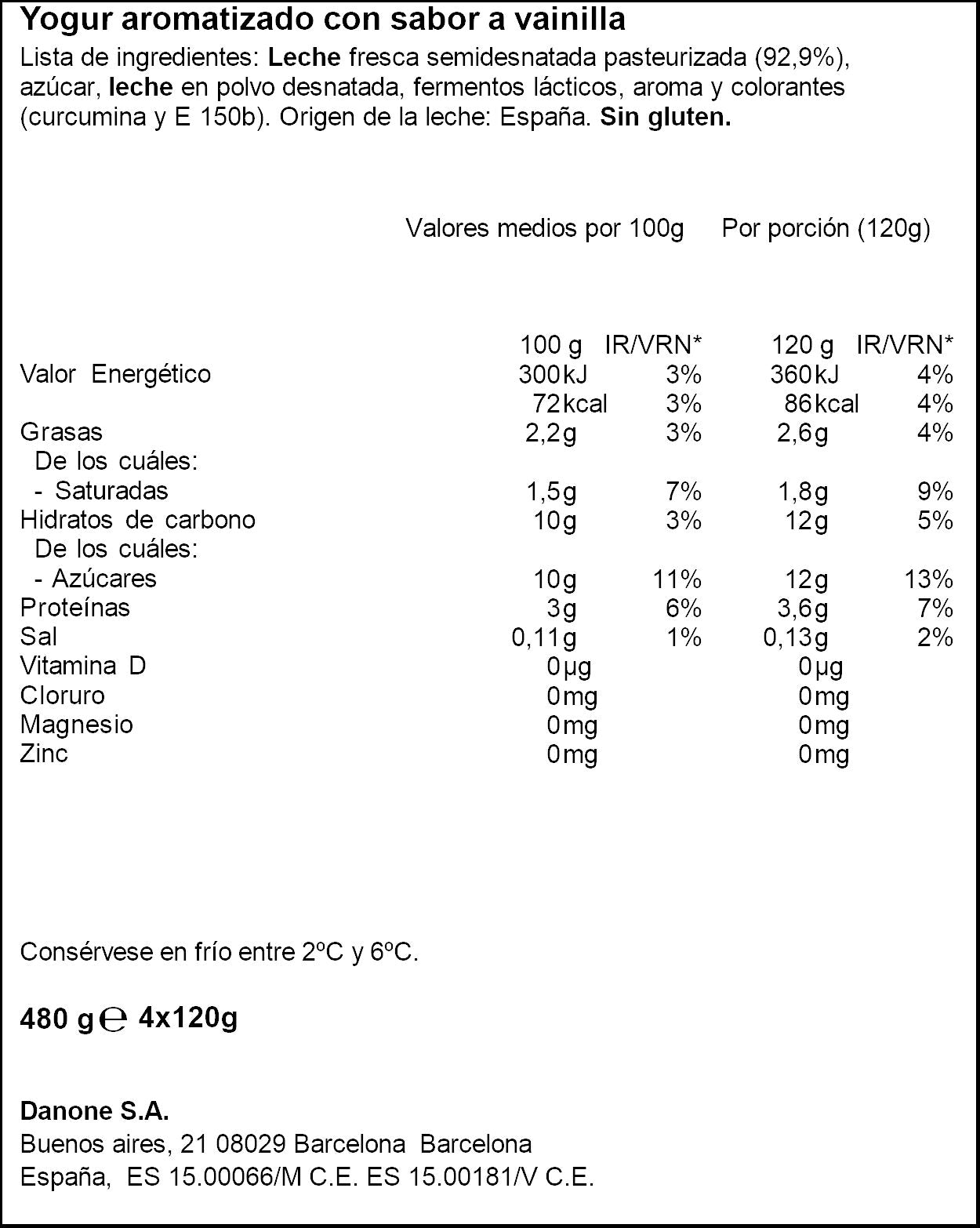 Yogur vainilla Danone p4 120g/u