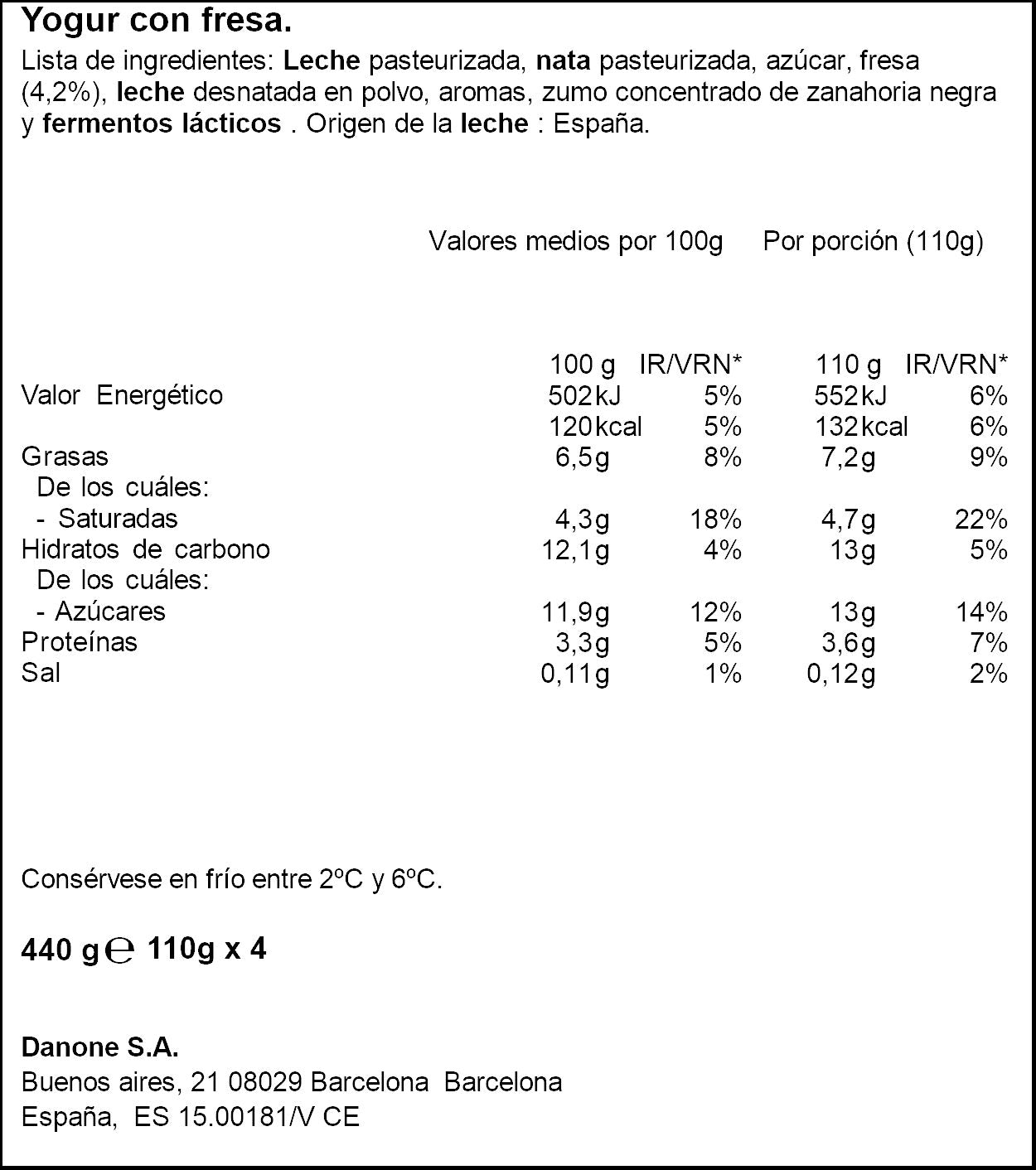 Yogur griego fresa Danone p4 110g/u