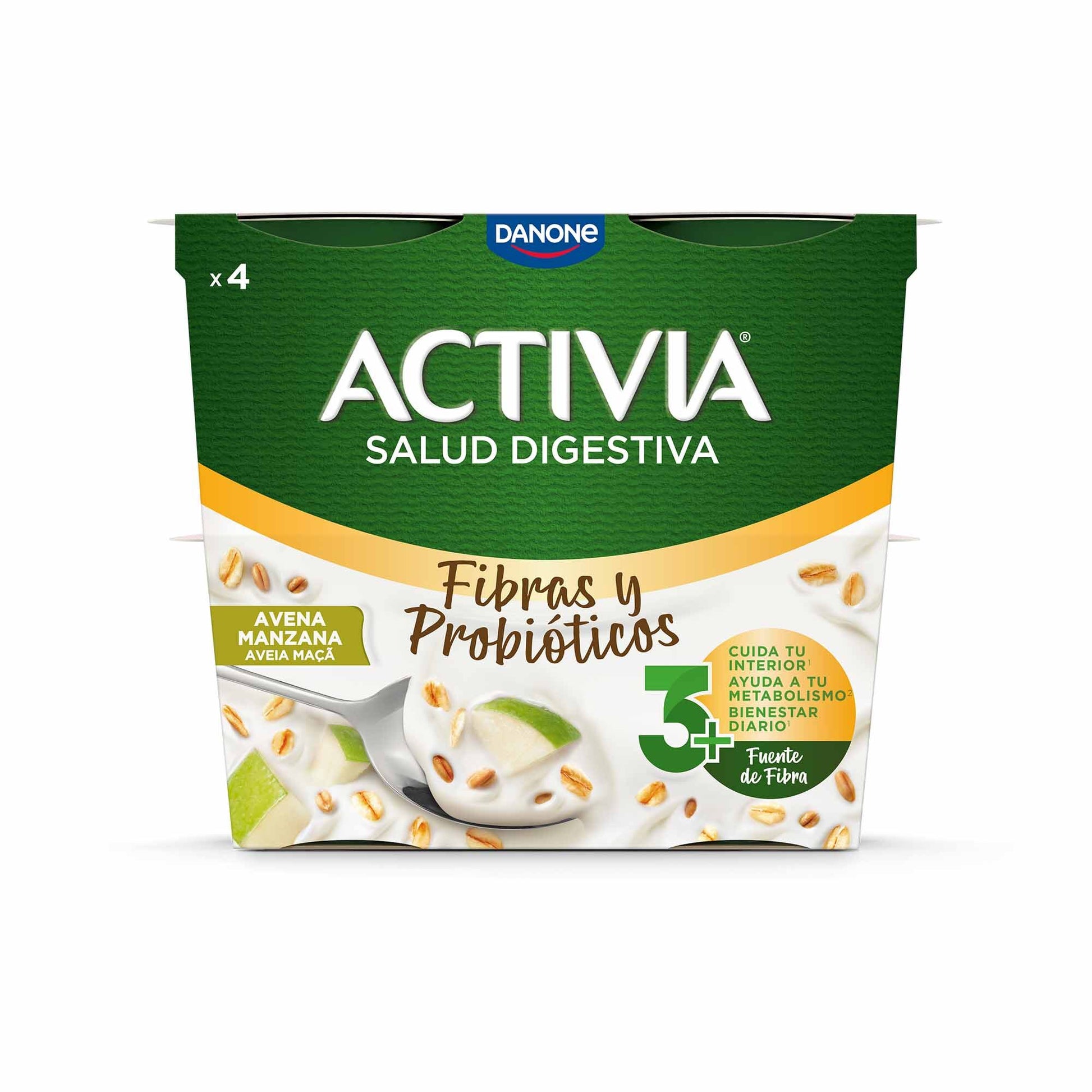 Yogur bifidus fibra aven/nuece/manz activia Danone p4 115g/u