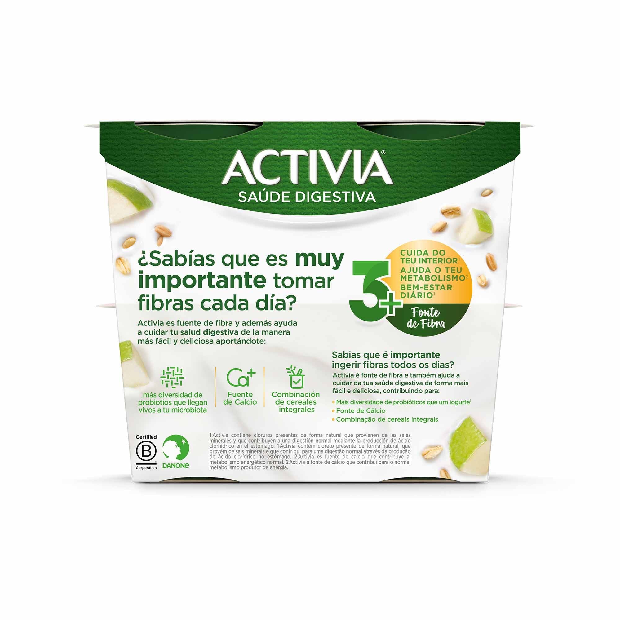 Yogur bifidus fibra aven/nuece/manz activia Danone p4 115g/u