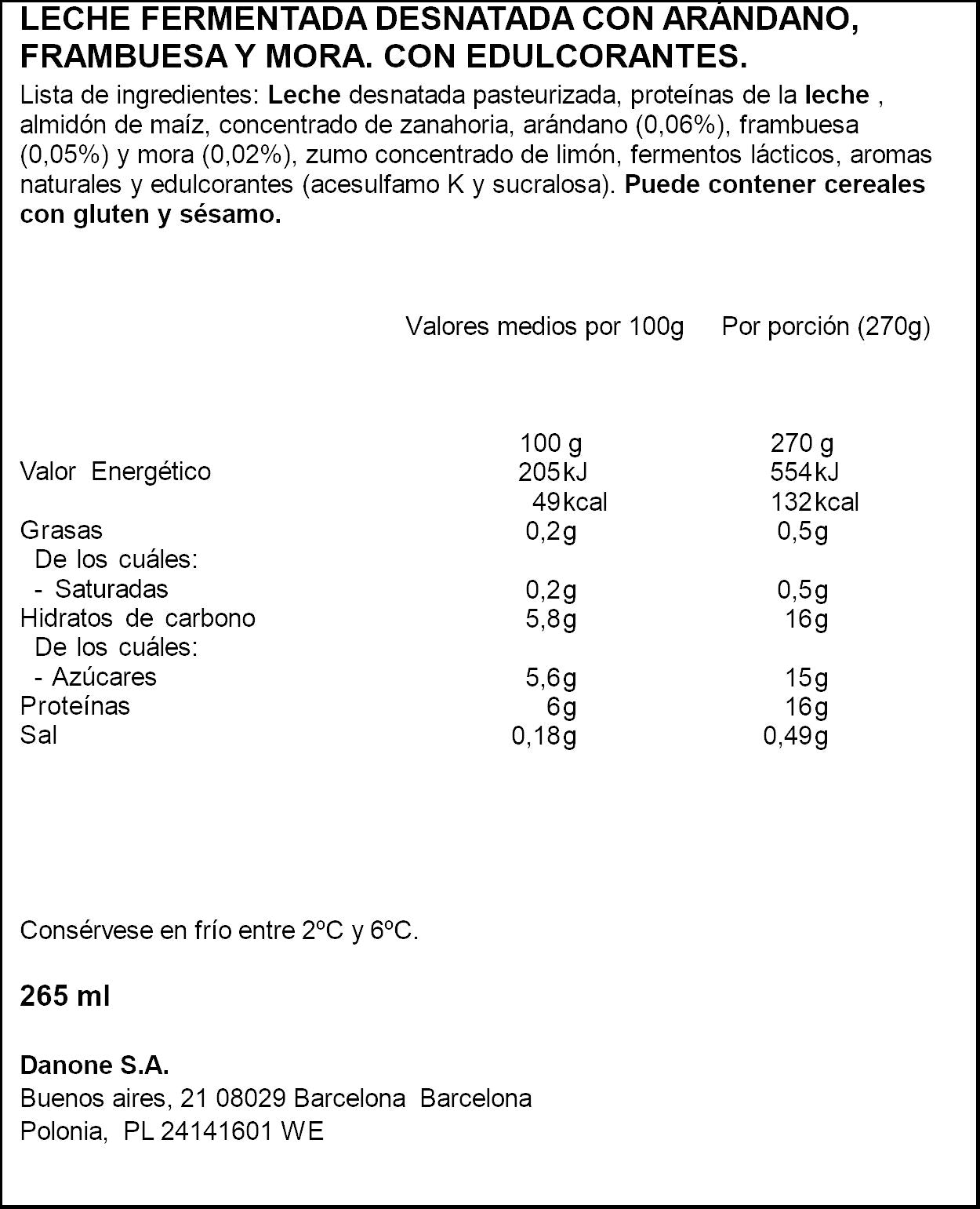 Yogur liquido proteina fr.rojos Danone 270ml