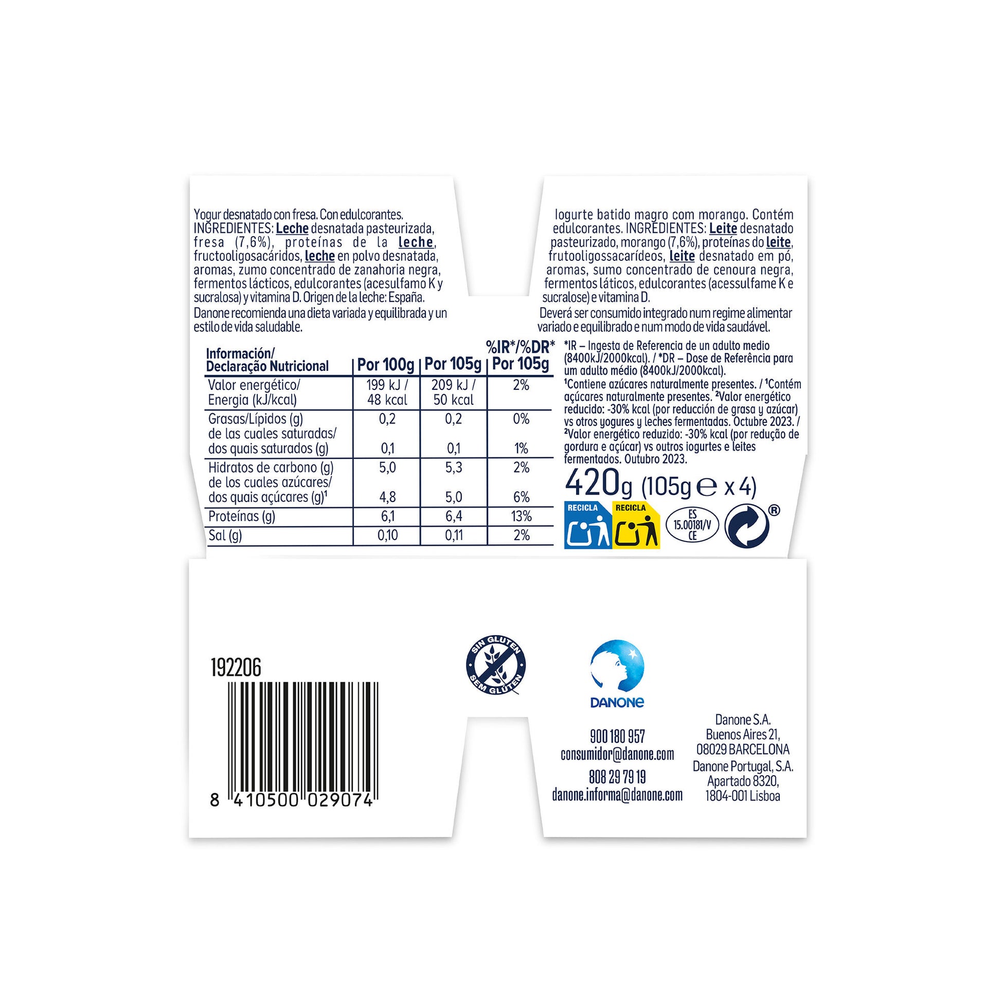 Yogur proteina mango Danone p4 100g/u