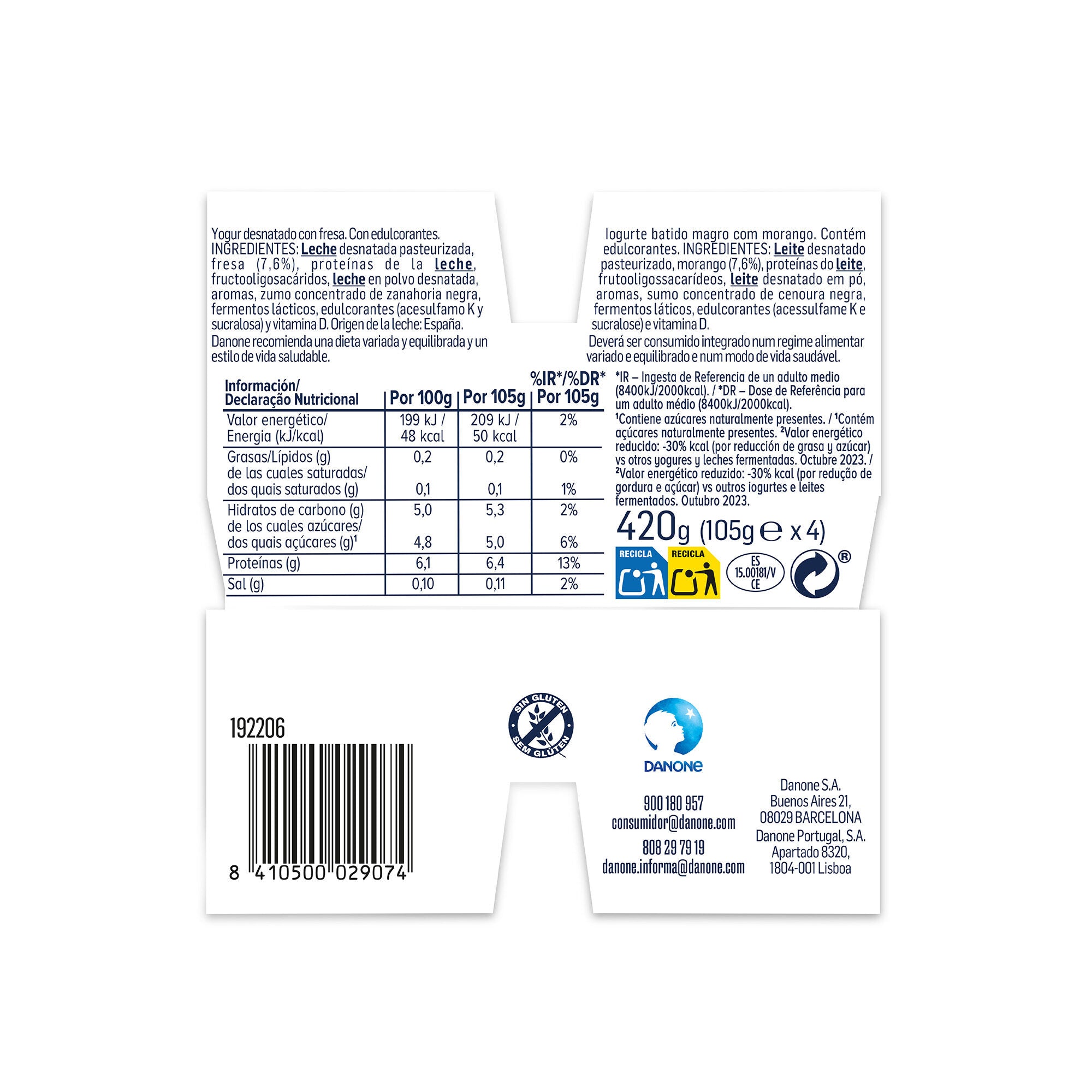 Yogur proteina mango Danone p4 100g/u