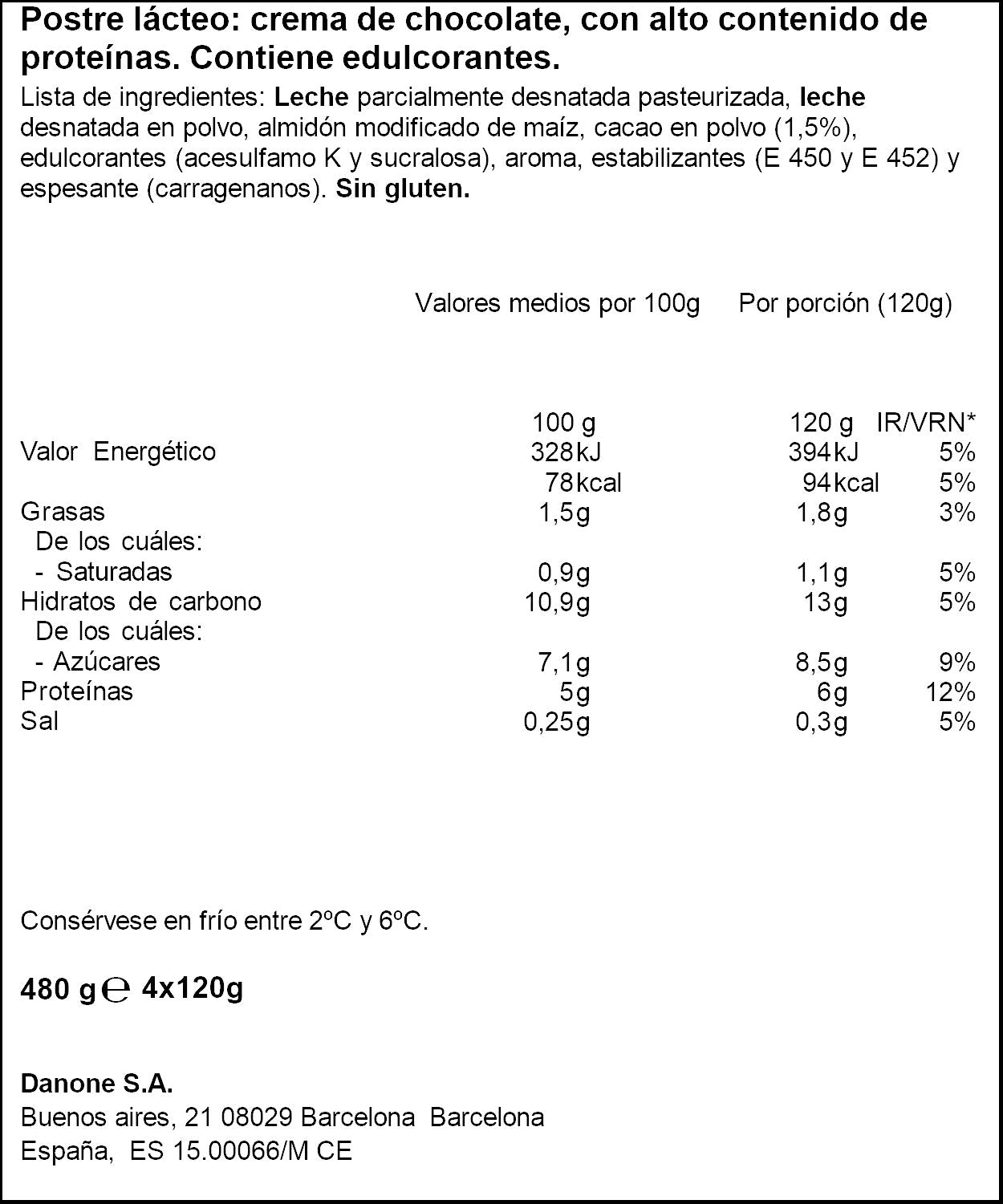 Natilla choco proteinas Danone p4 120g/u