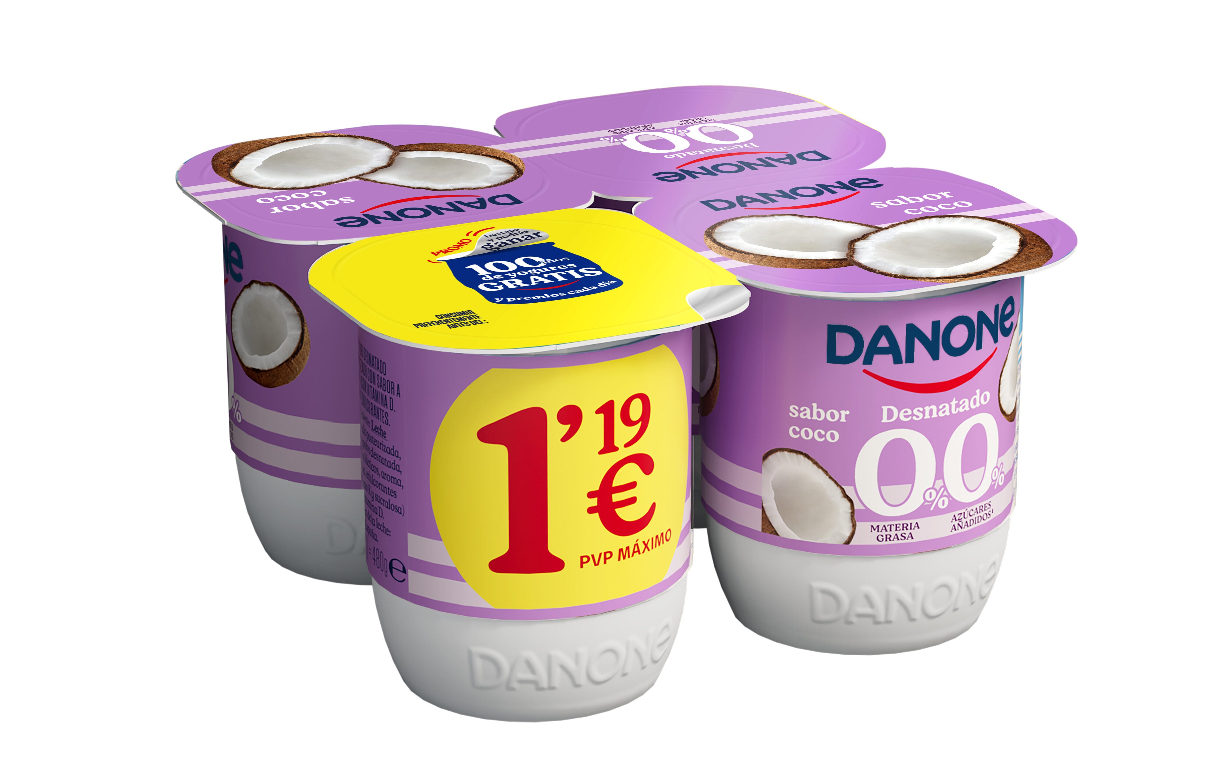Yogur desnatado coco Danone p4 120g/u