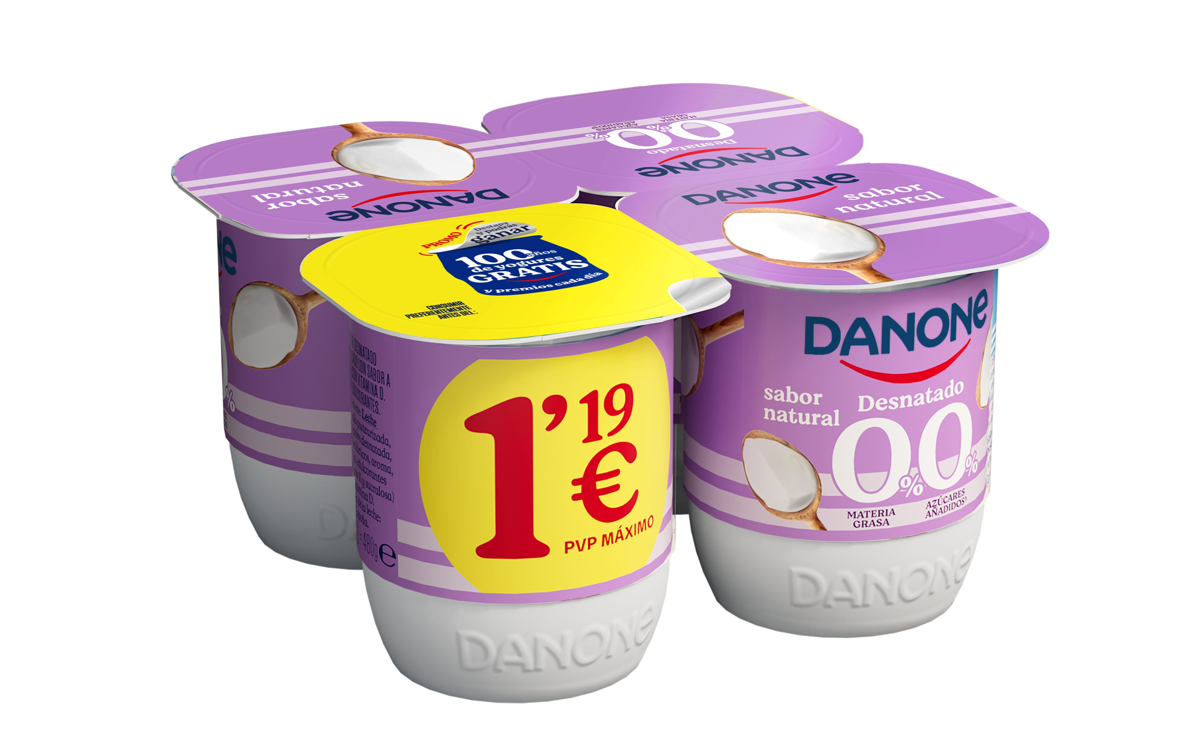 Yogur desnatado natural Danone p4 120g/u