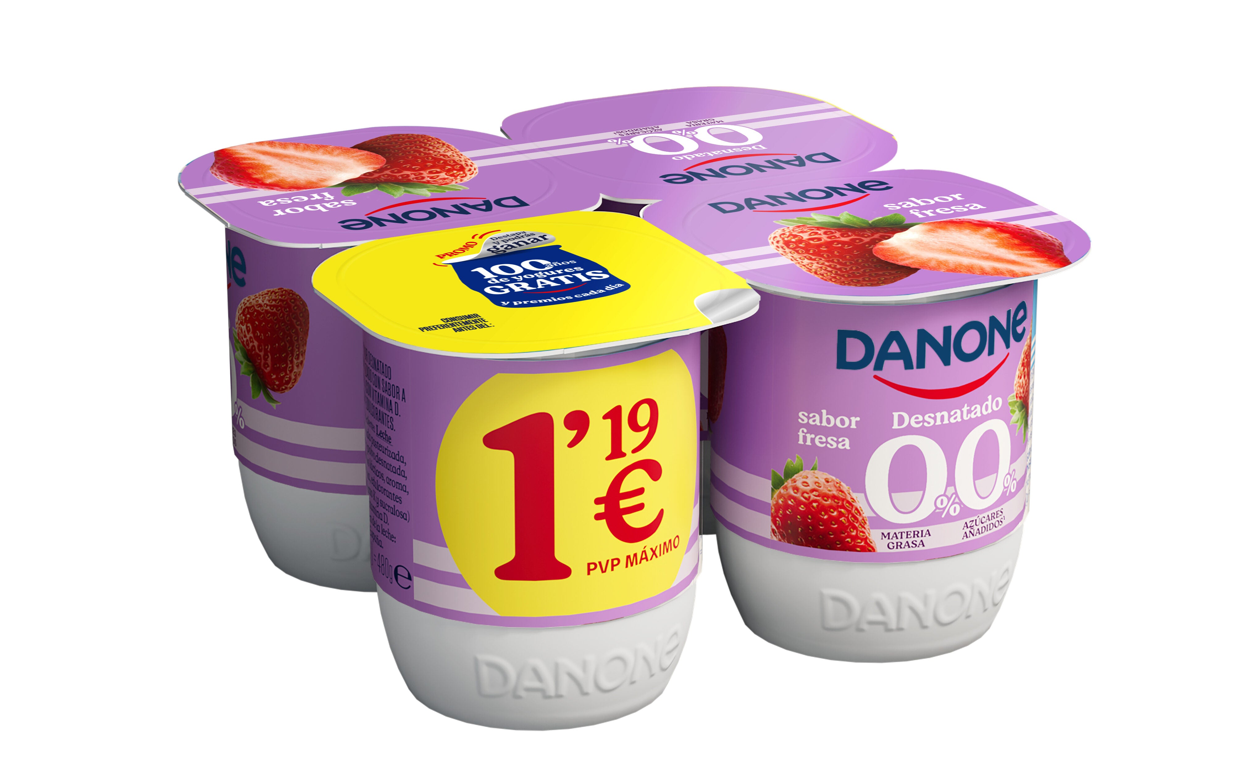 Yogur desnatado fresa Danone p4 120g/u