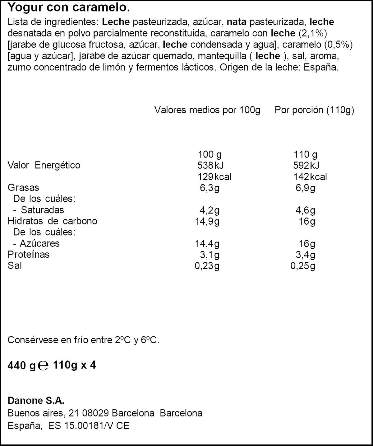 Yogur griego caramelo Danone p4 110g/u