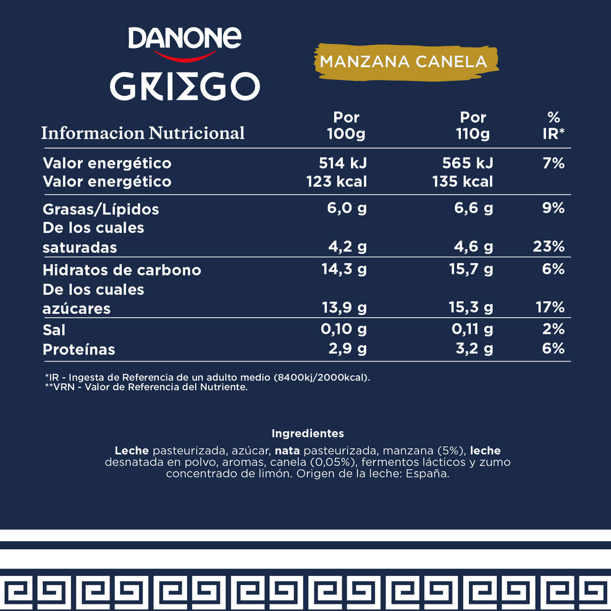 Yogur griego manzana canela Danone p4 110g/u