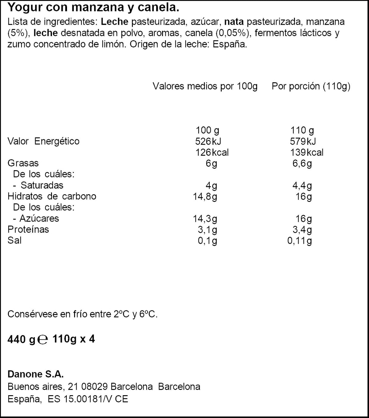 Yogur griego manzana canela Danone p4 110g/u