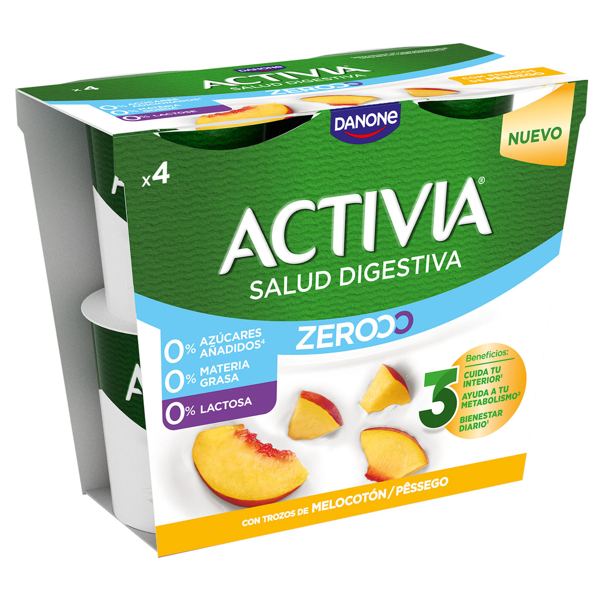Yogur bifidus desnatado triple zero melocoton activia Danone p4 120g/u