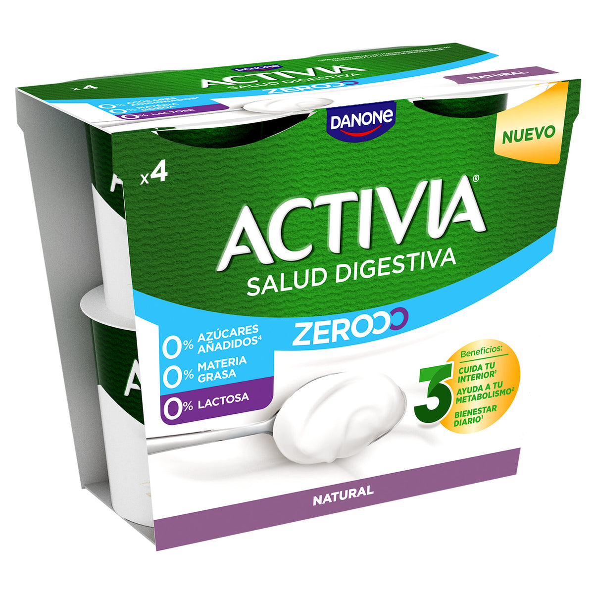 Yogur bifidus desnatado triple zero natural activia Danone p4 120g/u