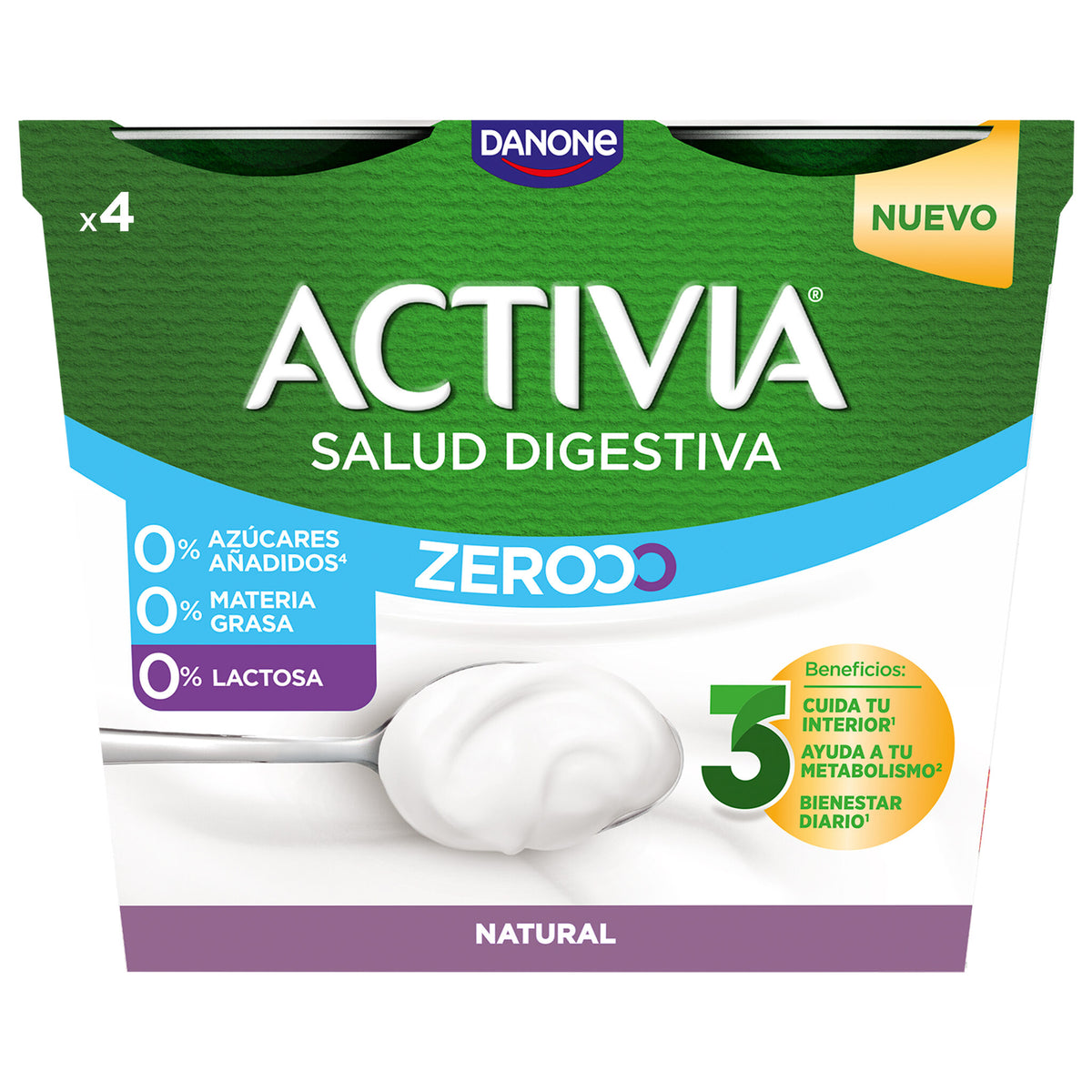 Yogur bifidus desnatado triple zero natural activia Danone p4 120g/u