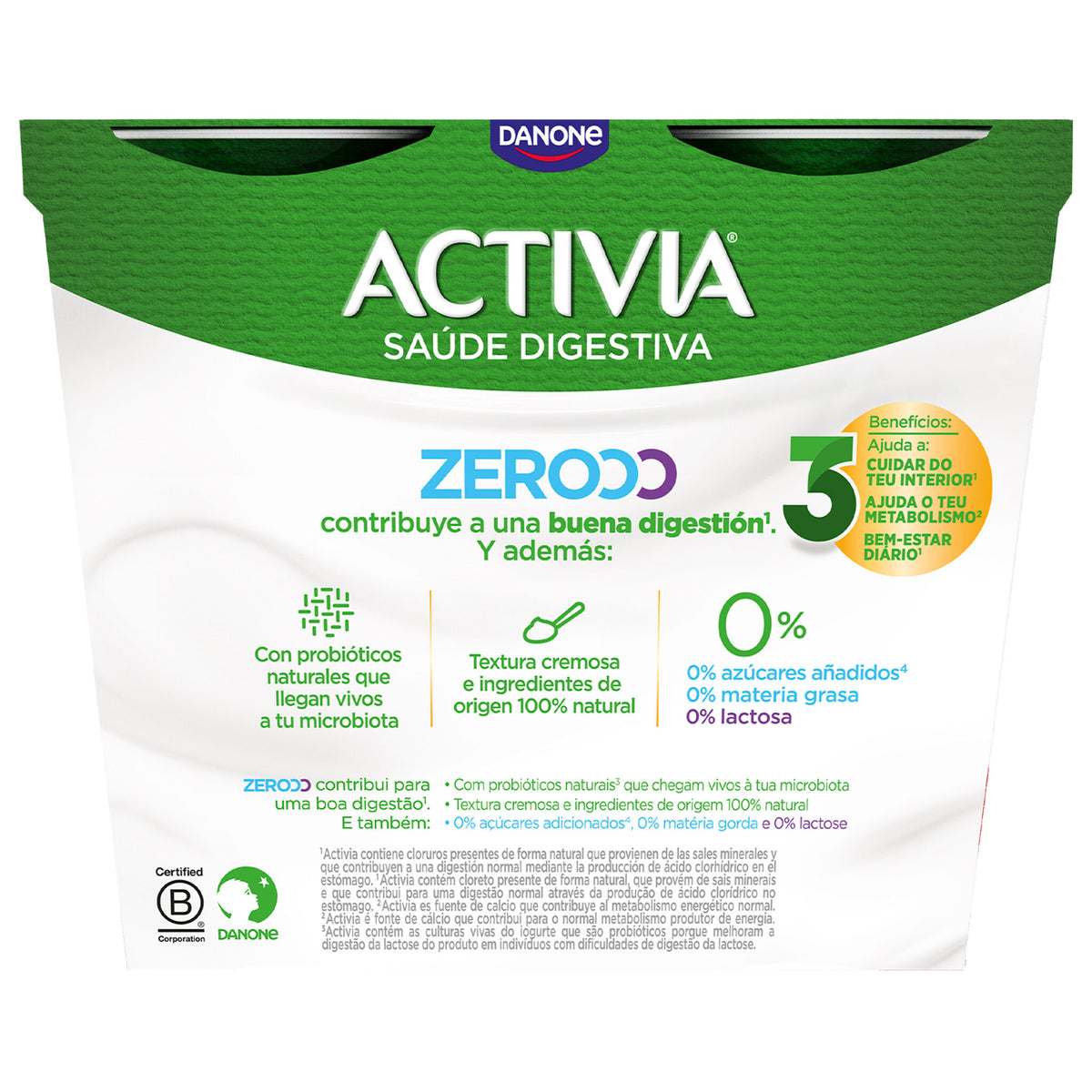 Yogur bifidus desnatado triple zero natural activia Danone p4 120g/u
