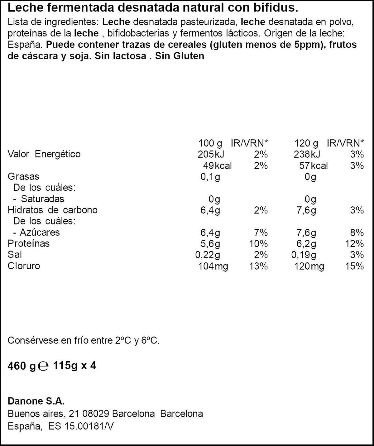 Yogur bifidus desnatado triple zero natural activia Danone p4 120g/u