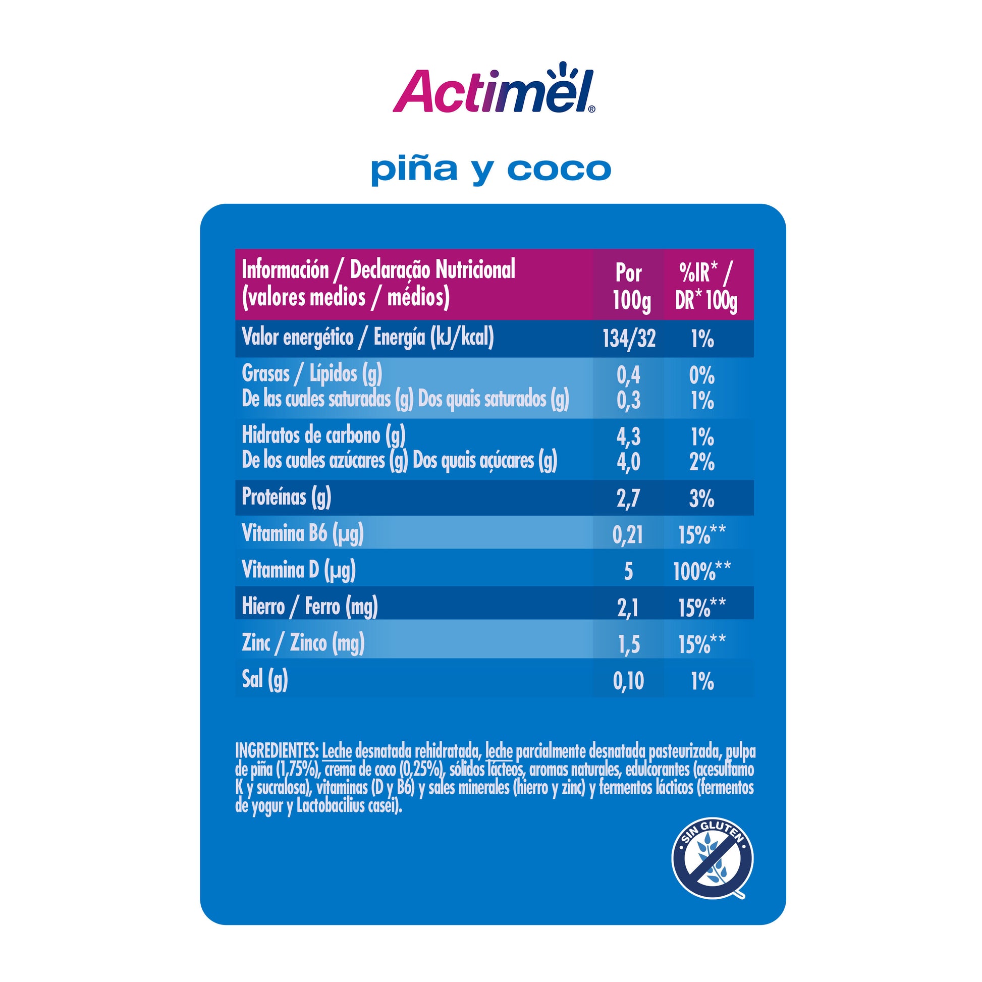 Yogur liquido coco/piña actimel Danone p8 100g/u