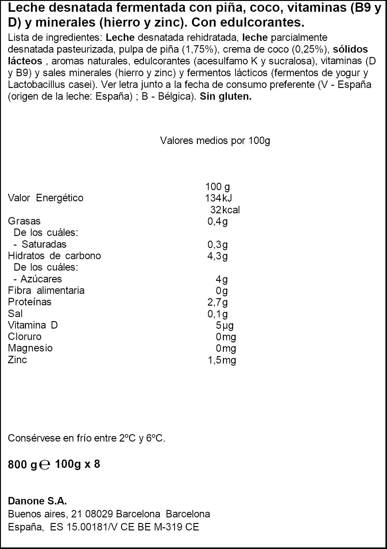 Yogur liquido coco/piña actimel Danone p8 100g/u