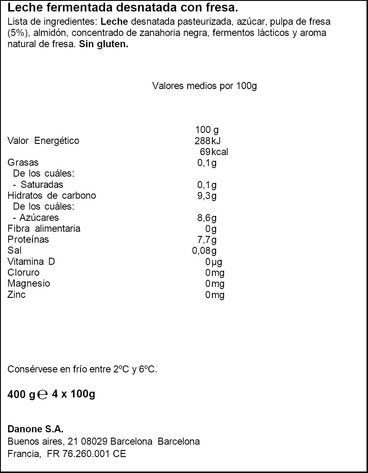 Skyr fresa alto proteina Danone p4 100g/u