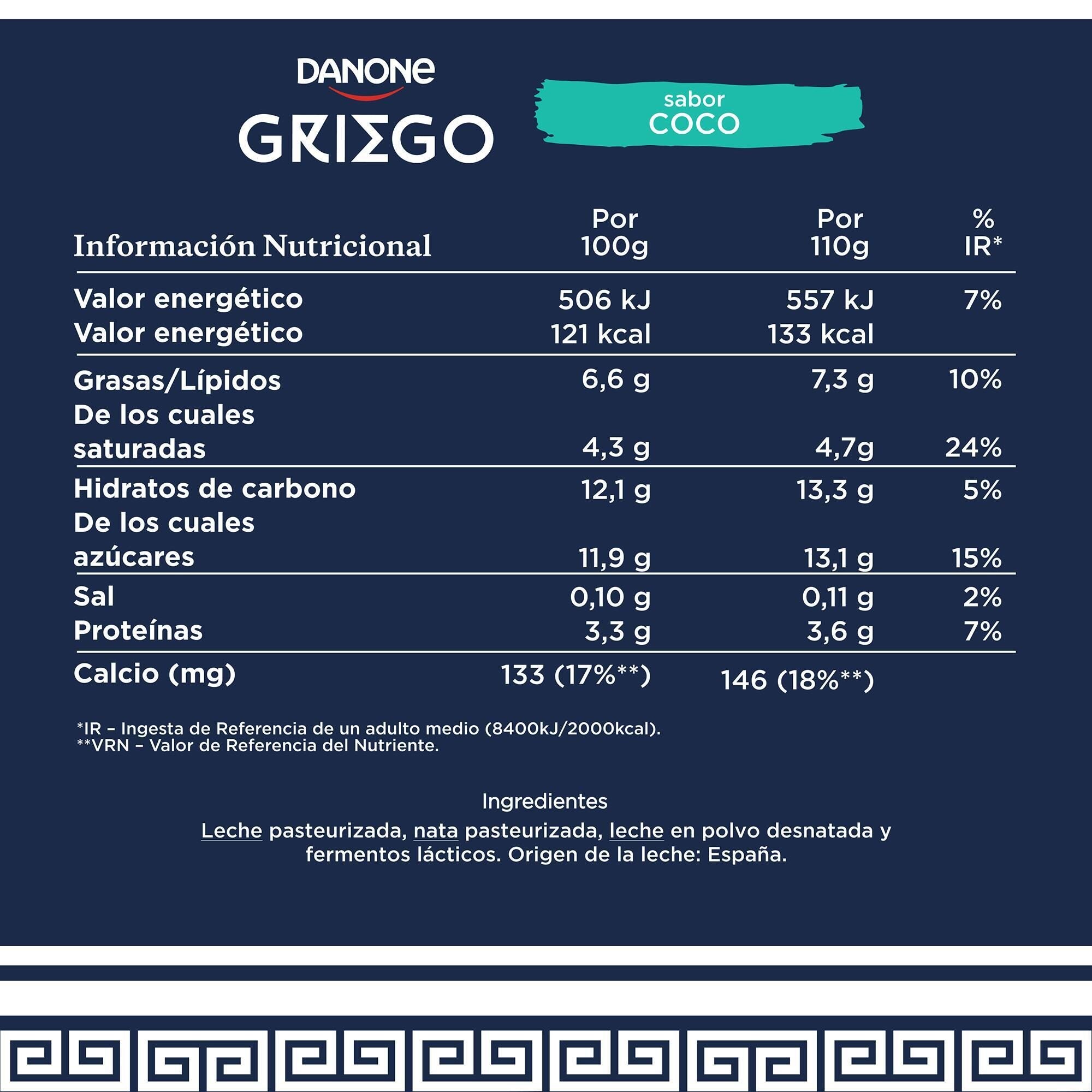 Yogur griego coco Danone p4 110g/u
