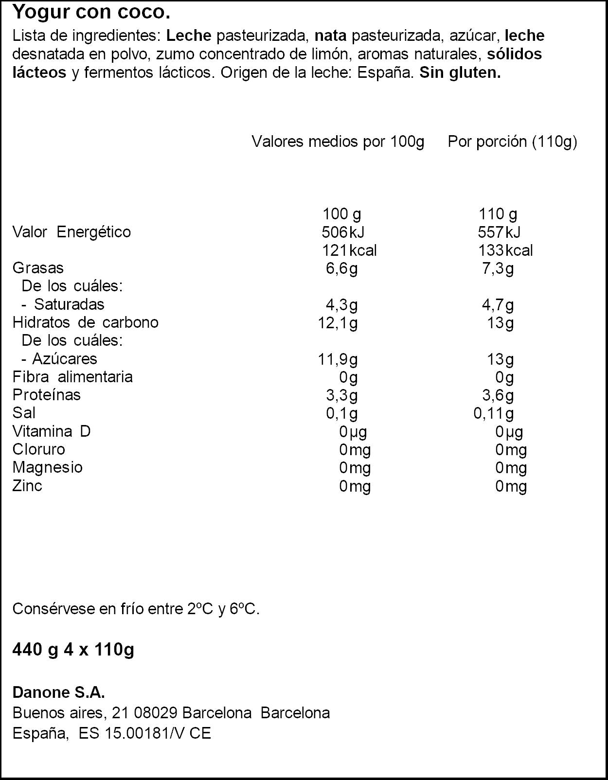 Yogur griego coco Danone p4 110g/u