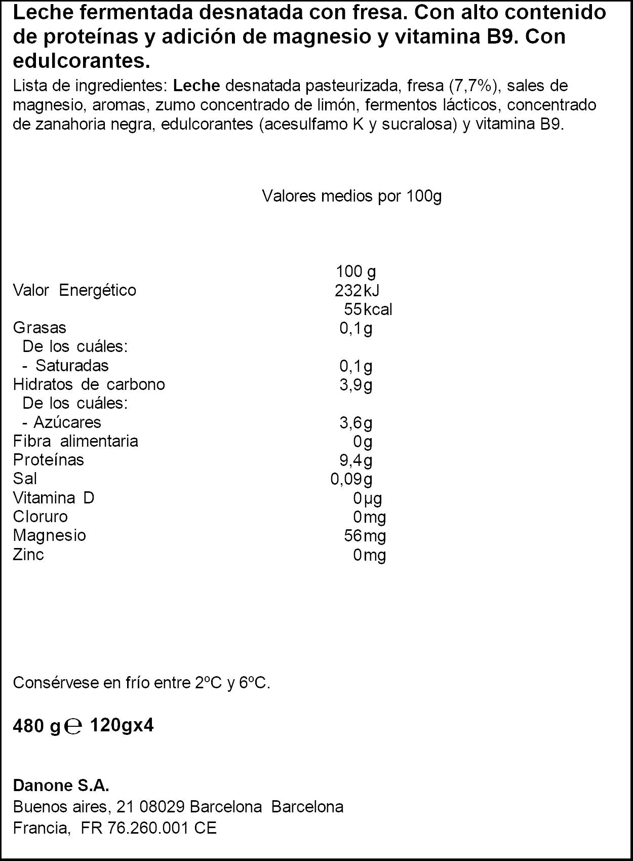 Yogur fresa Yopro p4 120g/u